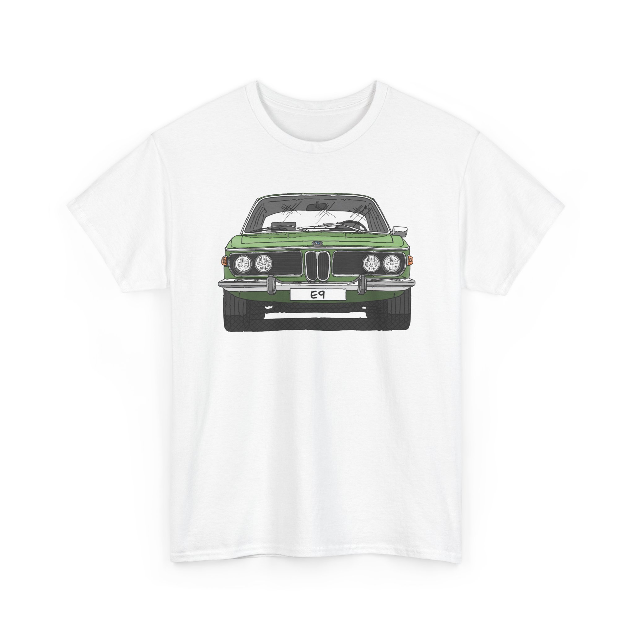 T-Shirt, BMW E9, Strichzeichnung, Hellgrün, eigenes Kennzeichen möglich – Bild 4