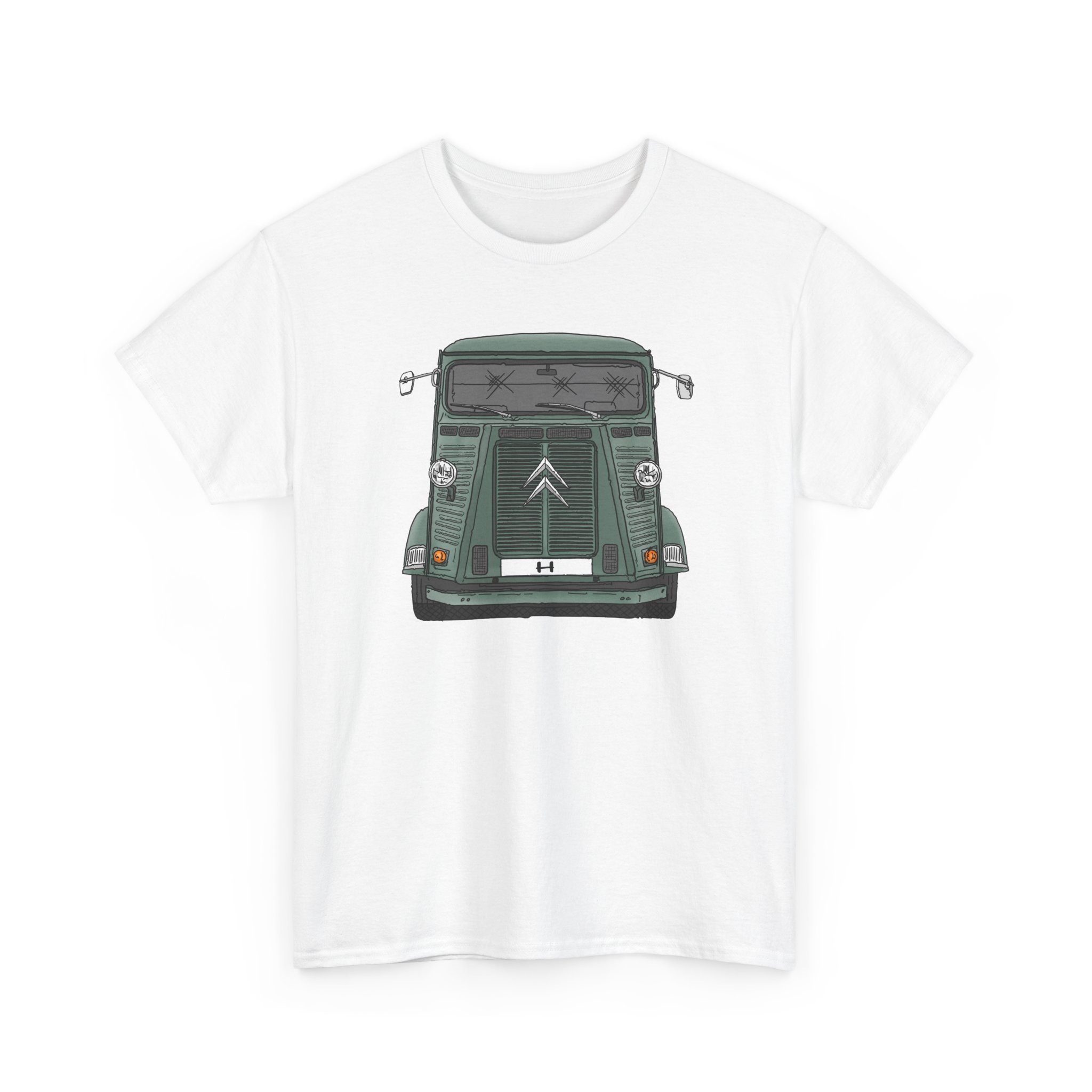 T-Shirt, Citroen H, Strichzeichnung, Grün, eigenes Kennzeichen möglich – Bild 4