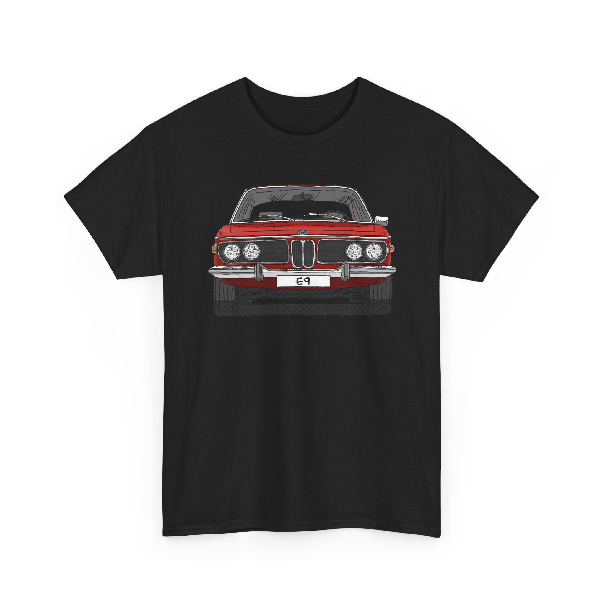 T-Shirt, BMW E9, Strichzeichnung, Rot, eigenes Kennzeichen möglich – Bild 5
