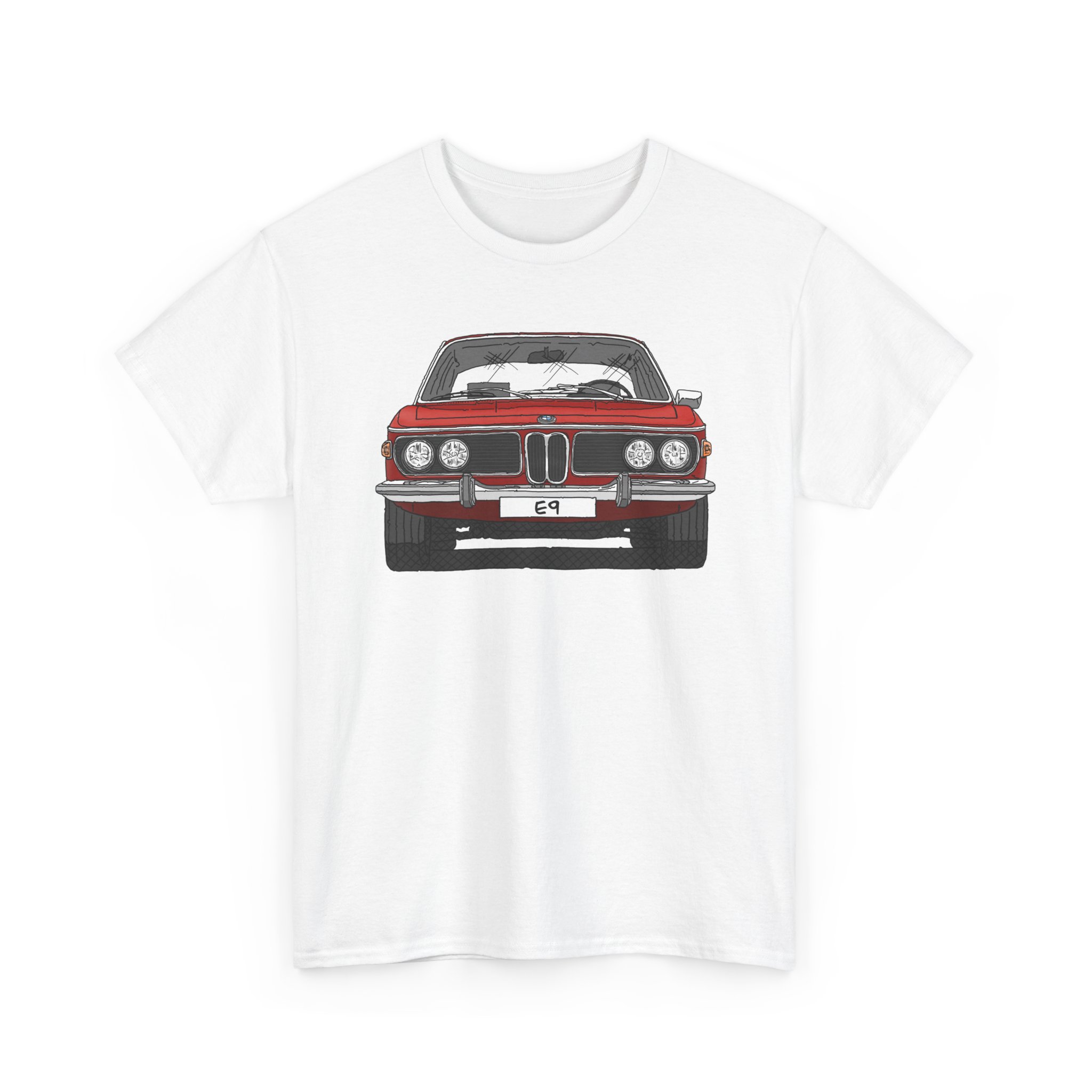 T-Shirt, BMW E9, Strichzeichnung, Rot, eigenes Kennzeichen möglich – Bild 4