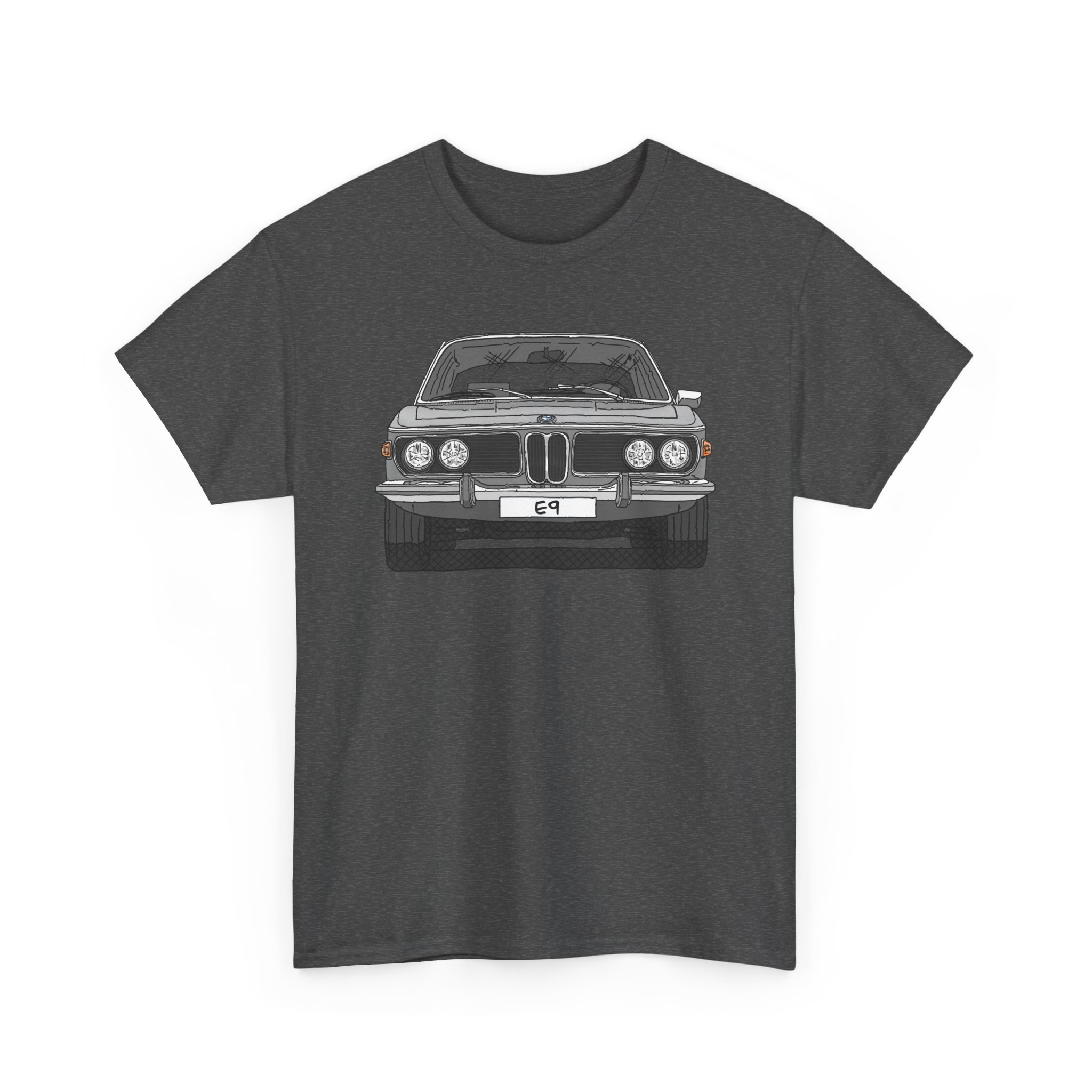 T-Shirt, BMW E9, Strichzeichnung, Silber, eigenes Kennzeichen möglich – Bild 3