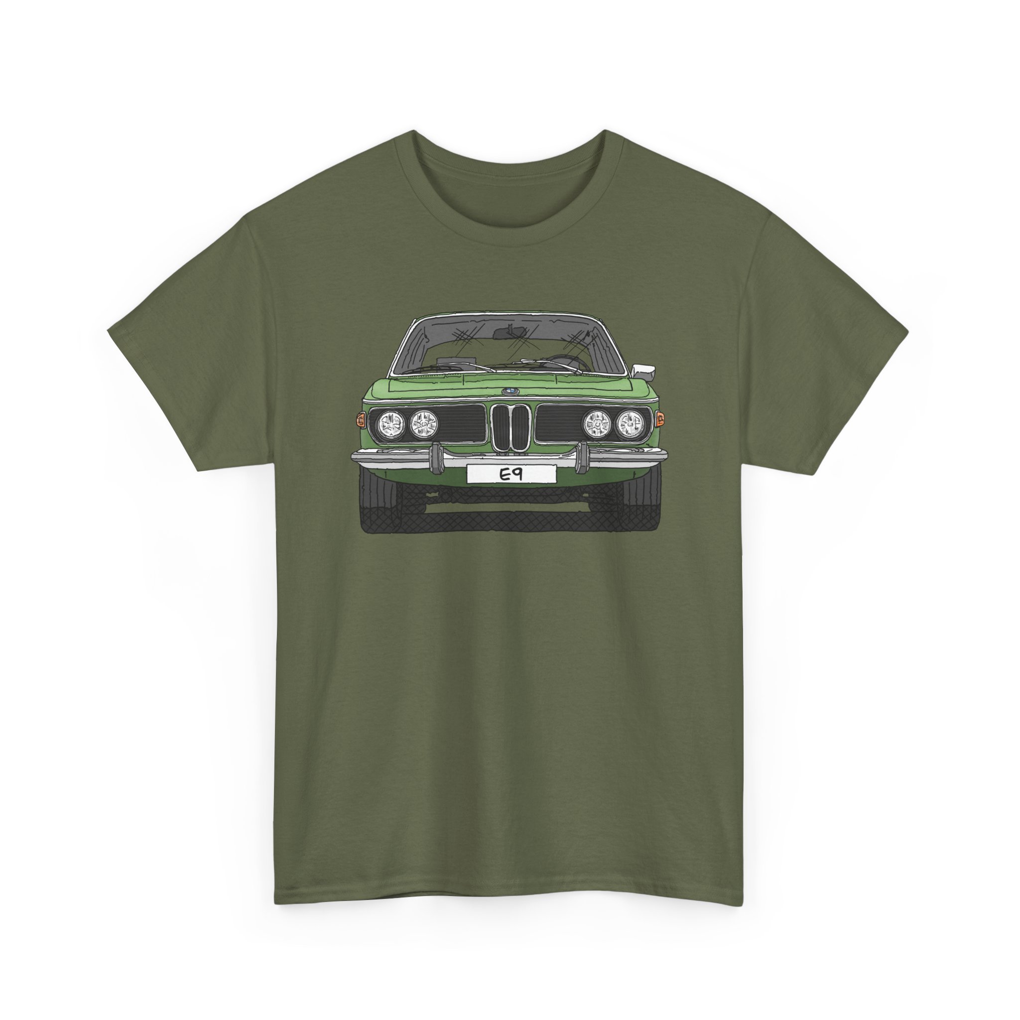 T-Shirt, BMW E9, Strichzeichnung, Hellgrün, eigenes Kennzeichen möglich – Bild 2