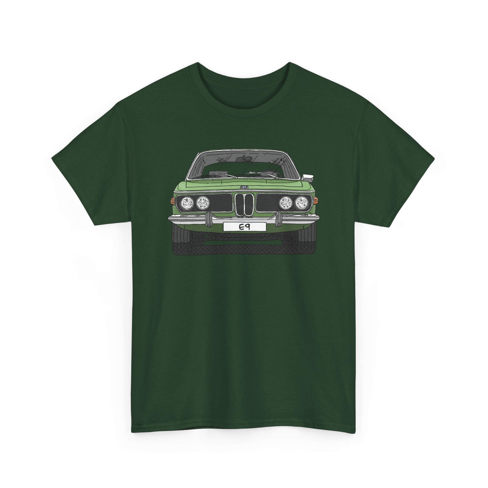 T-Shirt, BMW E9, Strichzeichnung, Hellgrün, eigenes Kennzeichen möglich – Bild 6