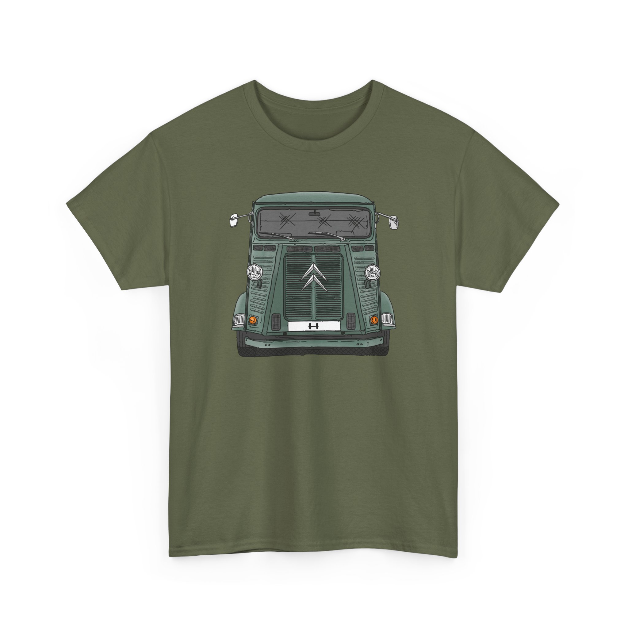 T-Shirt, Citroen H, Strichzeichnung, Grün, eigenes Kennzeichen möglich – Bild 2