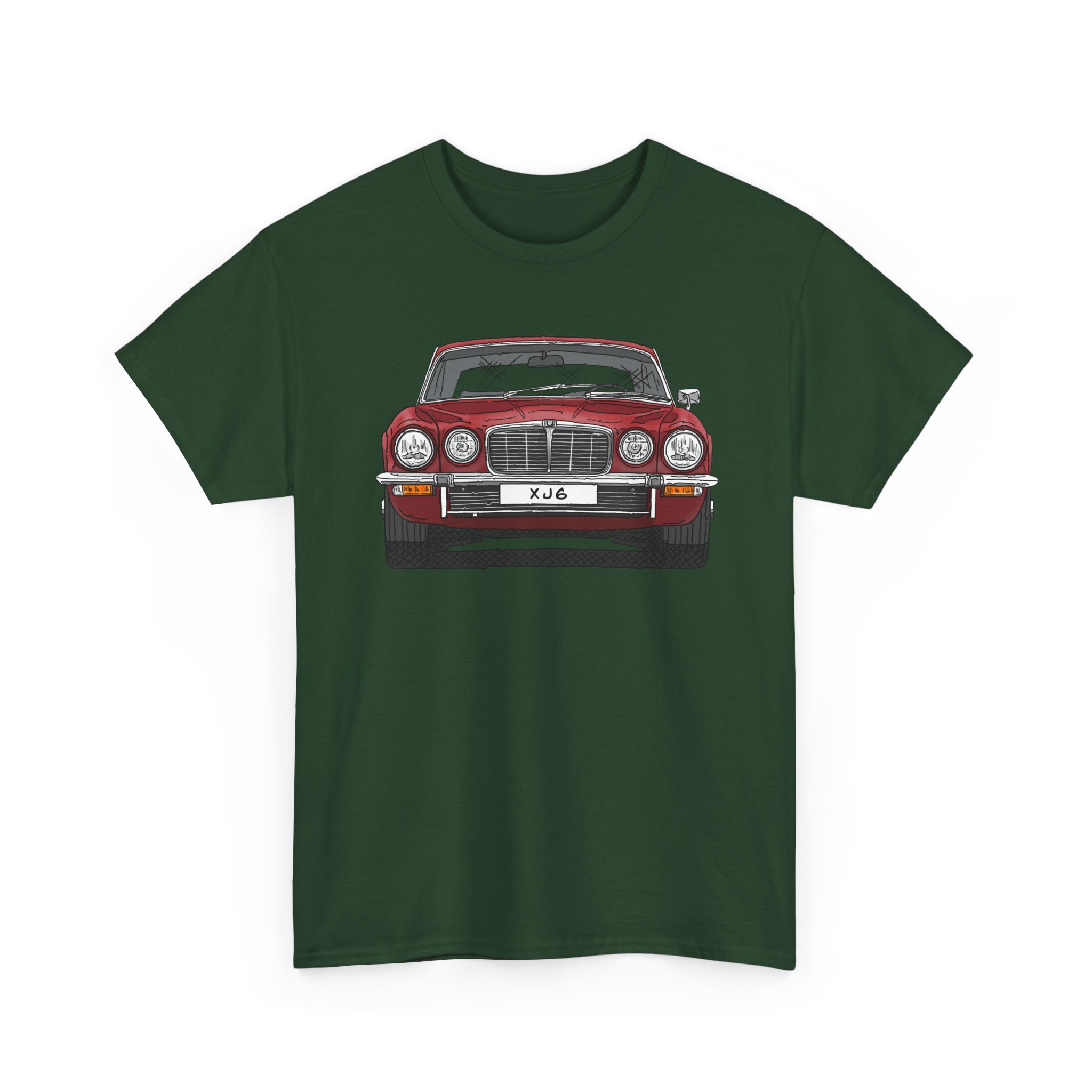 T-Shirt, Jaguar XJ6, Serie 2, Strichzeichnung, Rot, eigenes Kennzeichen möglich – Bild 6