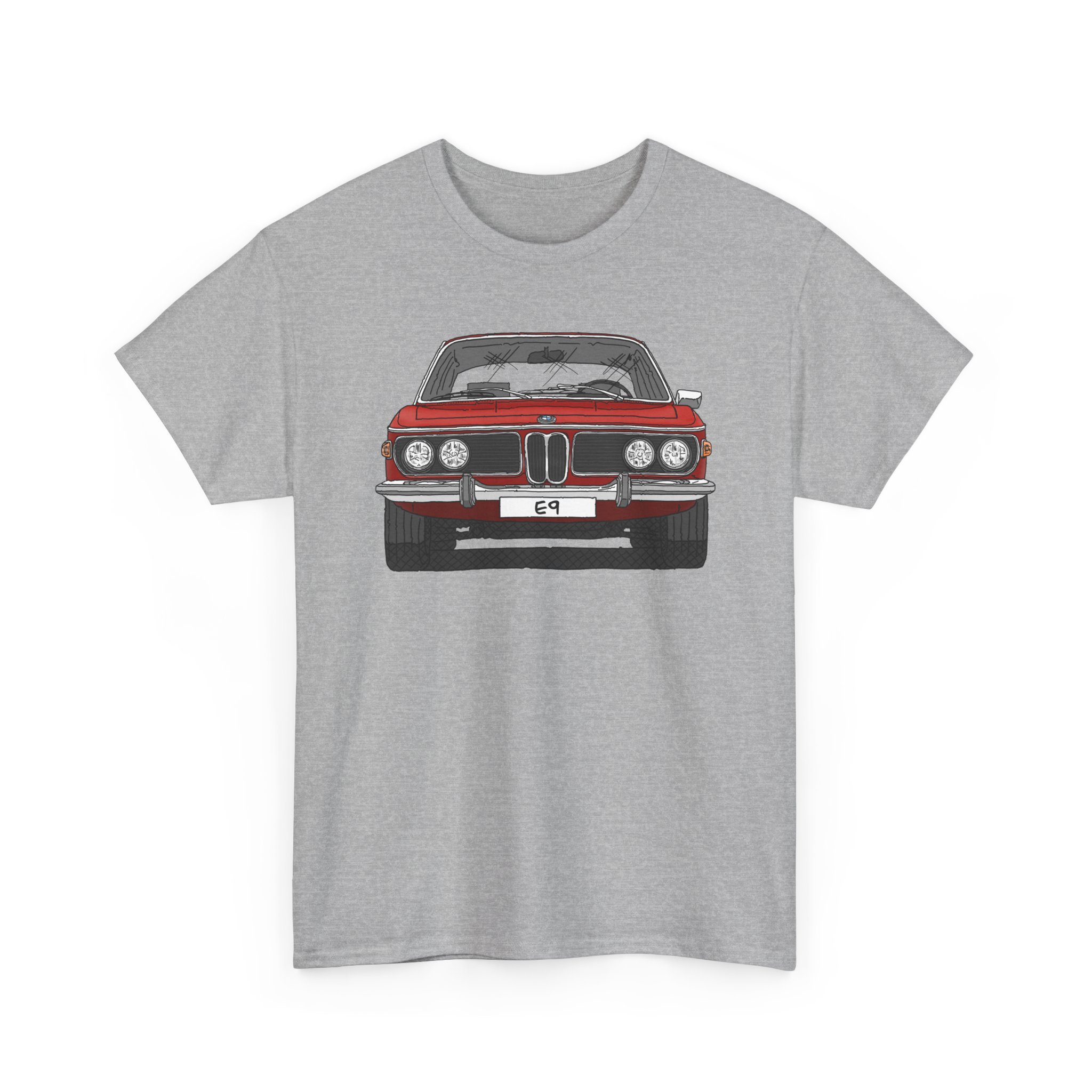 T-Shirt, BMW E9, Strichzeichnung, Rot, eigenes Kennzeichen möglich