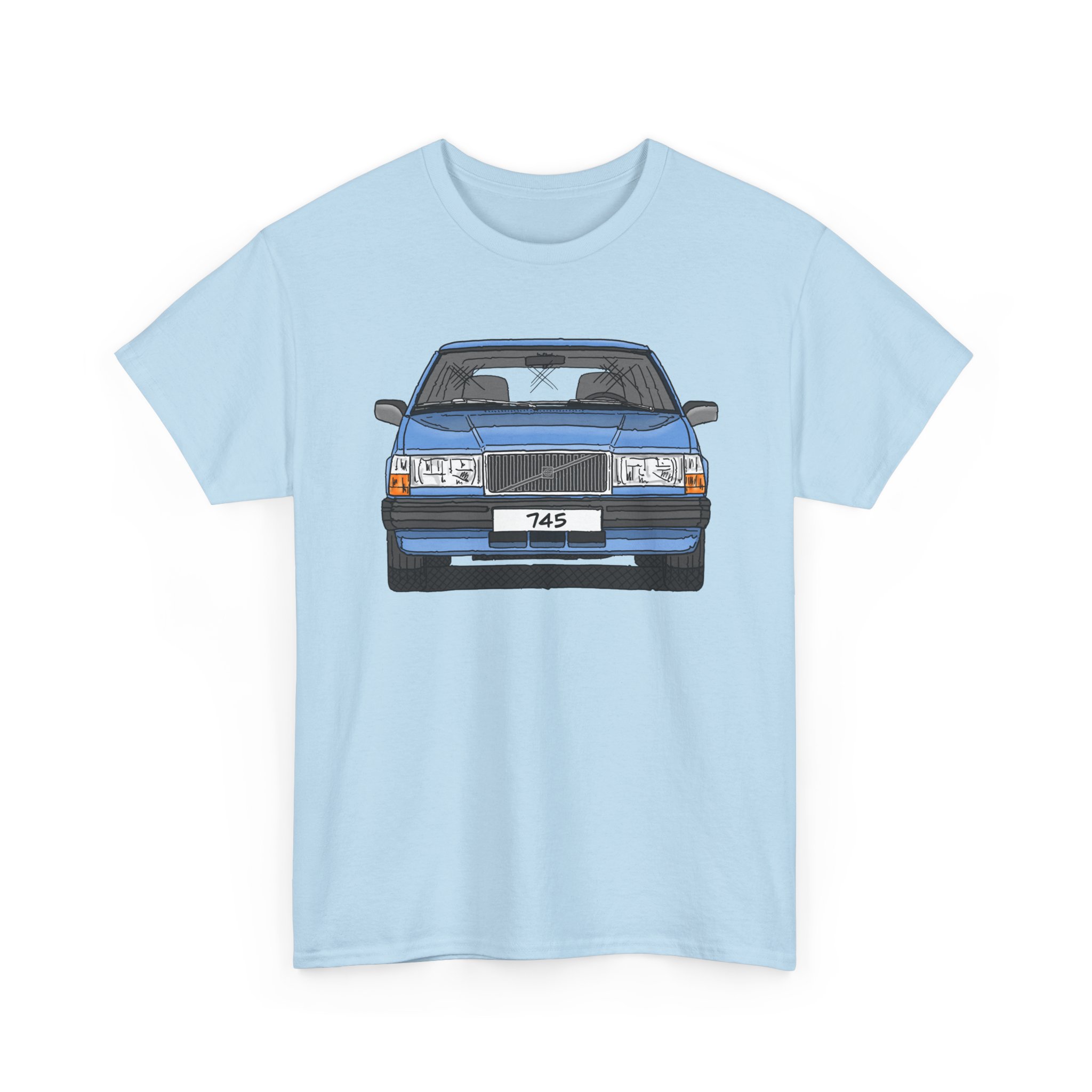 T-Shirt, Volvo 740/745, Strichzeichnung, Hellblau, eigenes Kennzeichen möglich – Bild 7