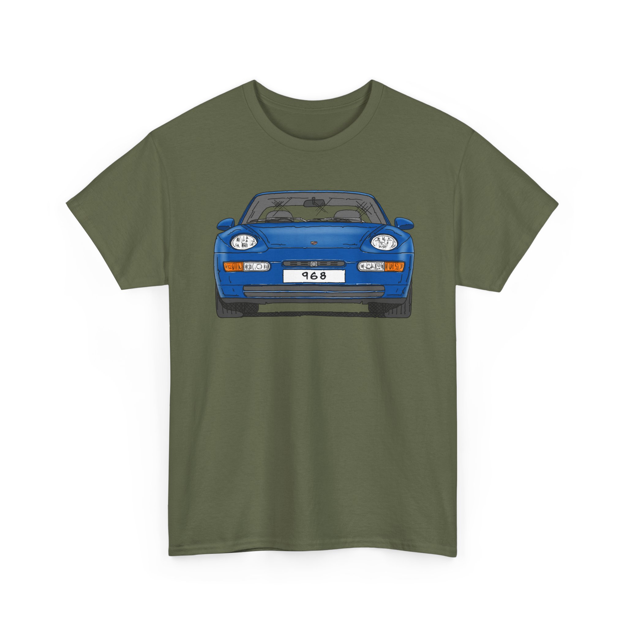 T-Shirt, Porsche 968, Strichzeichnung, Blau, eigenes Kennzeichen möglich – Bild 2