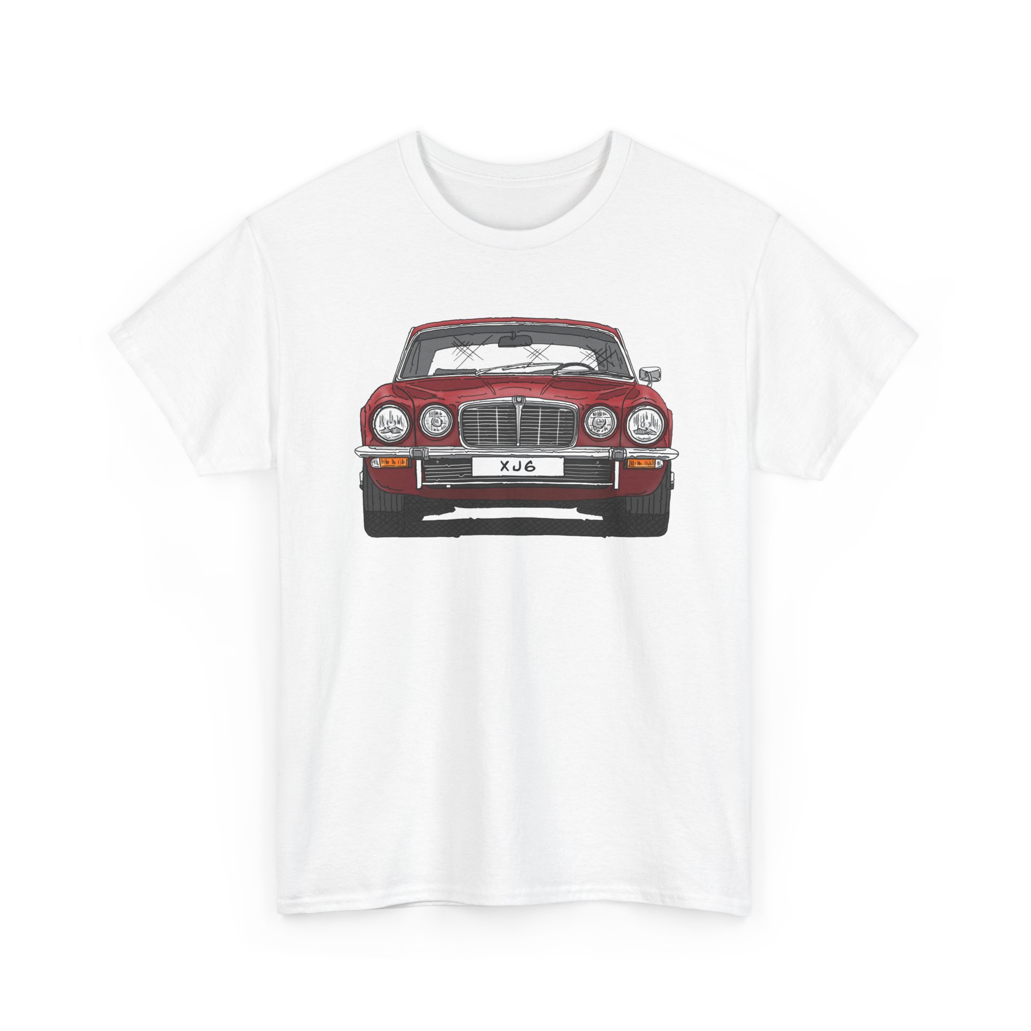 T-Shirt, Jaguar XJ6, Serie 2, Strichzeichnung, Rot, eigenes Kennzeichen möglich – Bild 4