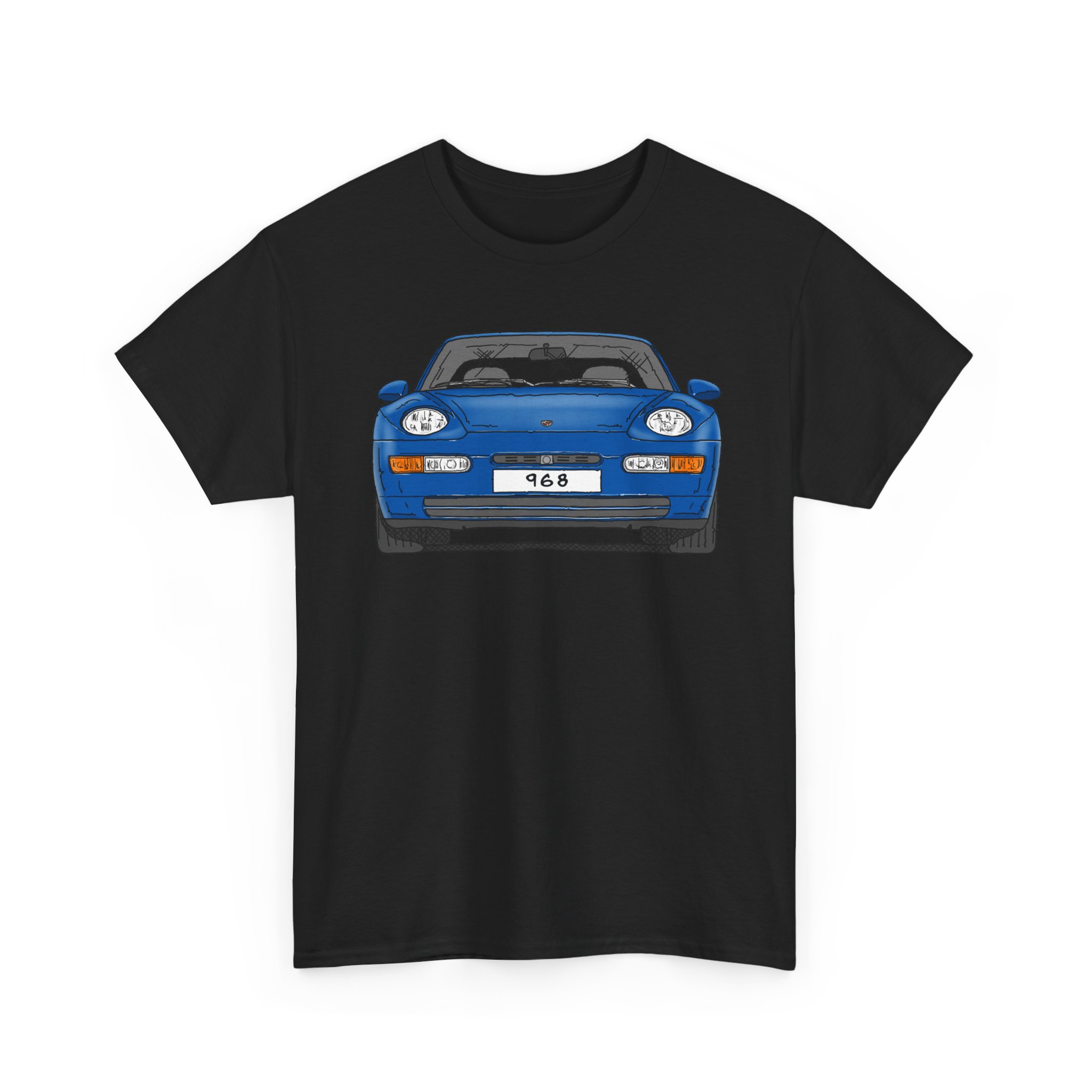 T-Shirt, Porsche 968, Strichzeichnung, Blau, eigenes Kennzeichen möglich – Bild 5