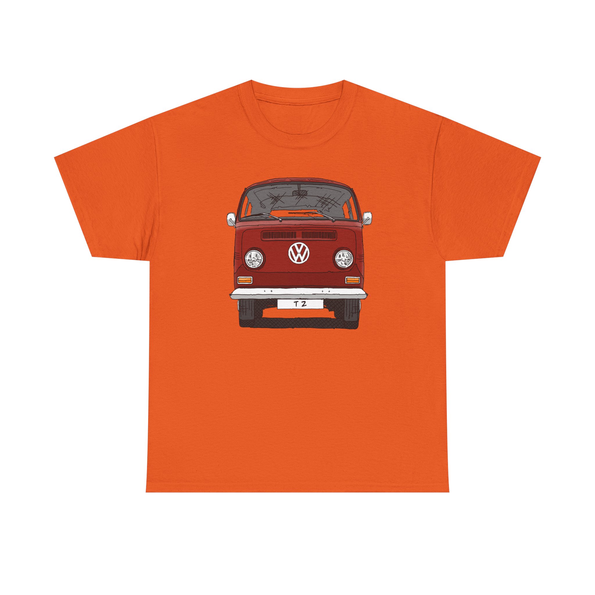T-Shirt, VW T2, T2a, Bulli, VW Bus, Strichzeichnung, Rot, Wunsch-Kennzeichen möglich – Bild 33