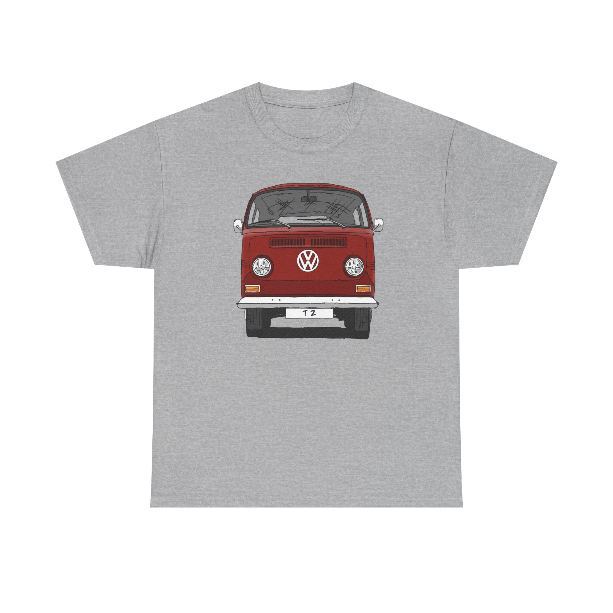 T-Shirt, VW T2, T2a, Bulli, VW Bus, Strichzeichnung, Rot, Wunsch-Kennzeichen möglich – Bild 2