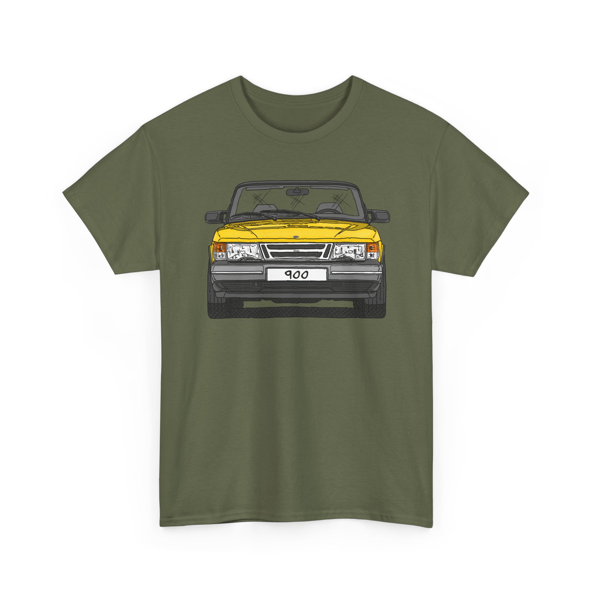 T-Shirt, Saab 900 Cabrio, Strichzeichnung, Gelb, eigenes Kennzeichen möglich – Bild 2