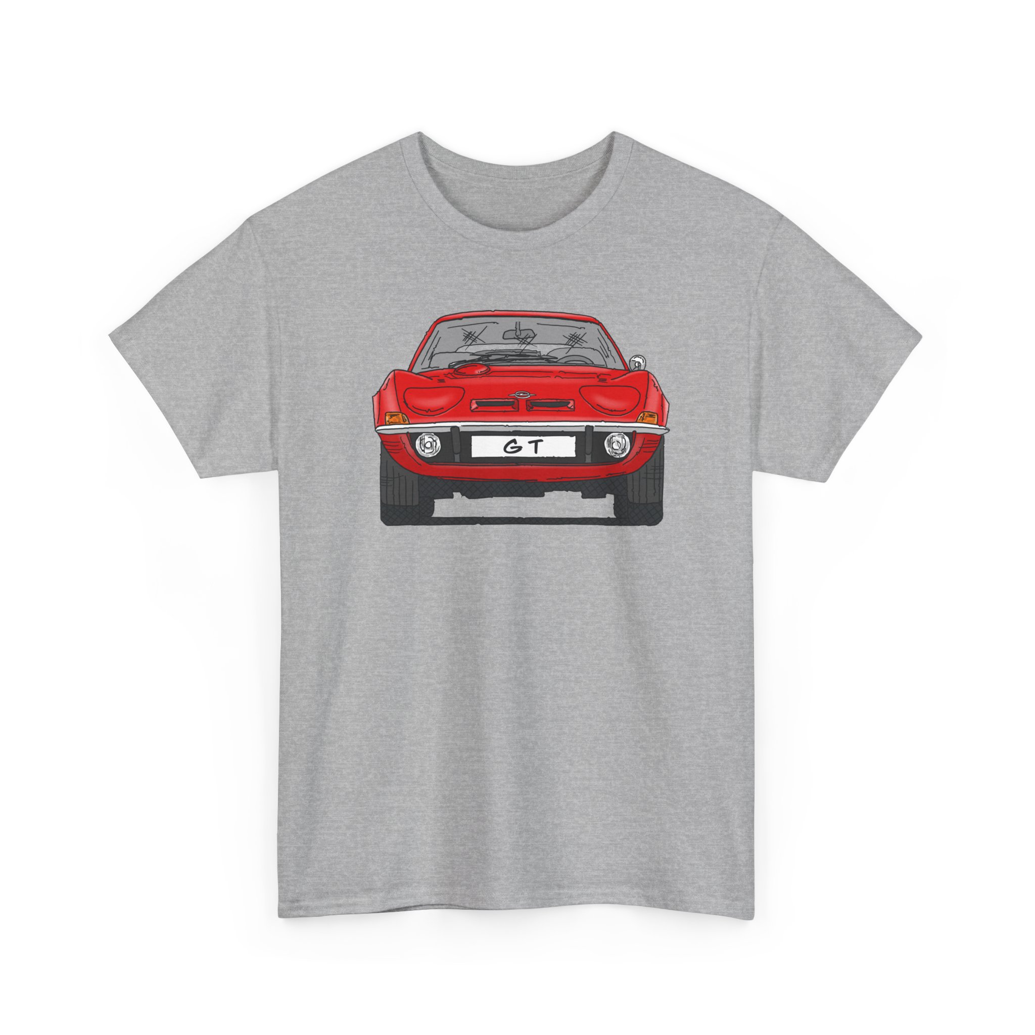T-Shirt, Opel GT, Strichzeichnung, Rot, mit Kennzeichen personalisierbar