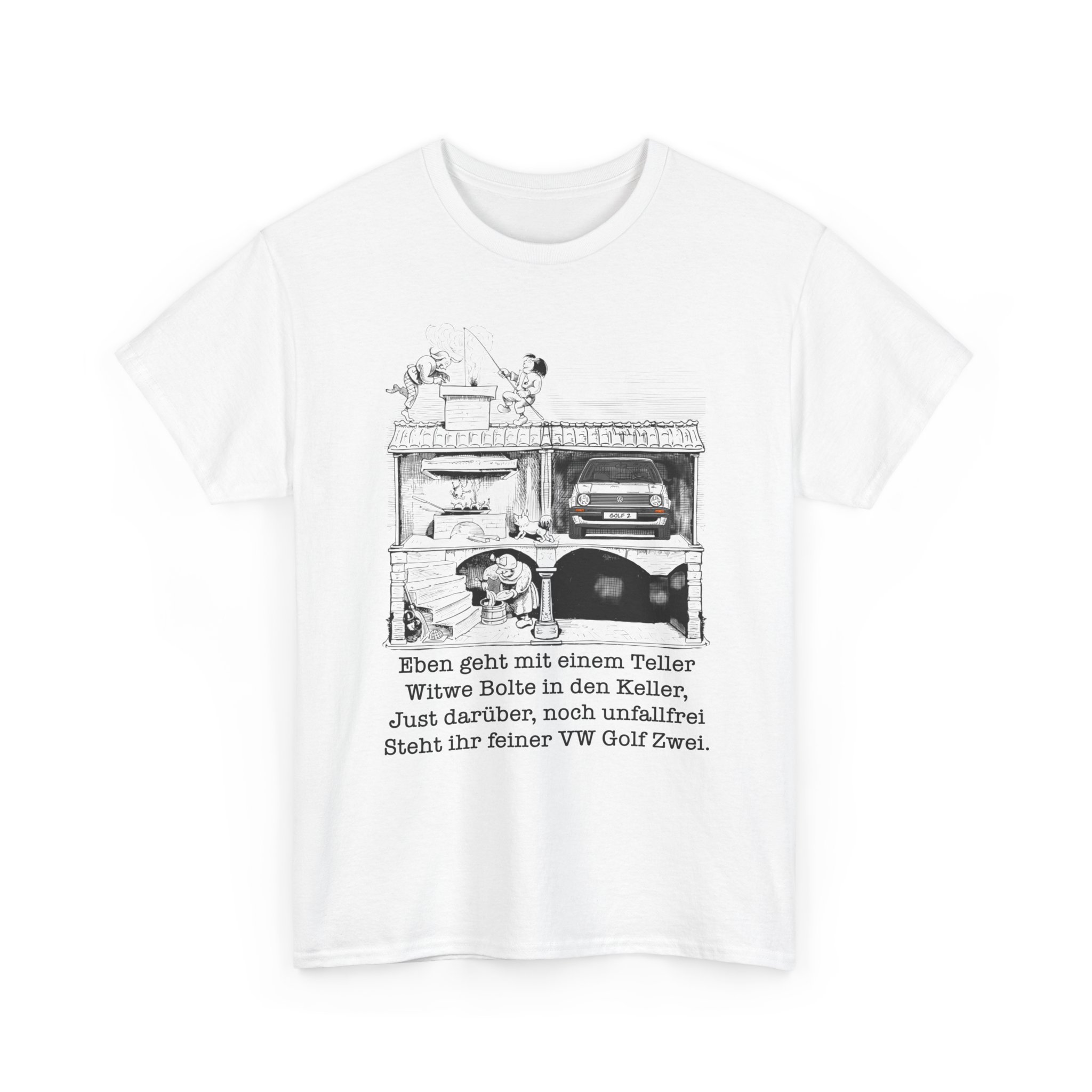 T-Shirt, VW Golf 2, Max und Moritz – Witwe Boltes Golf, eigenes Kennzeichen möglich