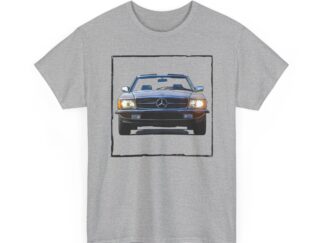 T-Shirt, Mercedes SL R107, Silber - Vorder- und Rückseite bedruckt