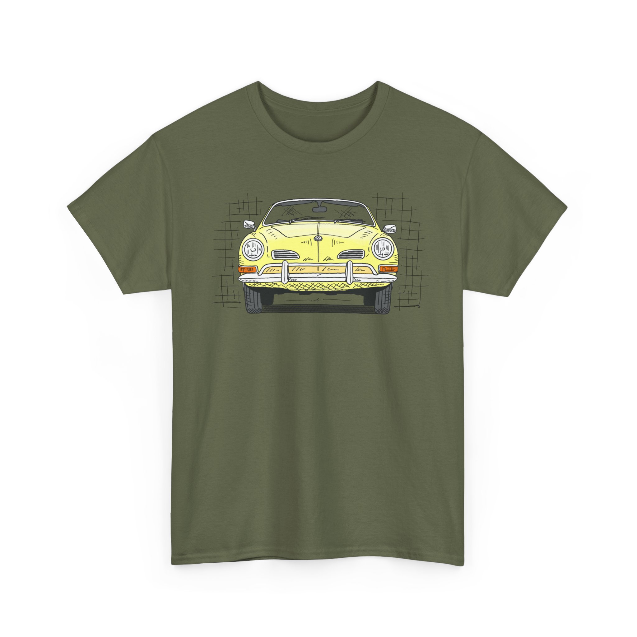 T-Shirt, Karmann Ghia Typ 14, Cabrio, Strichzeichnung, Gelb, personalisierbar – Bild 4