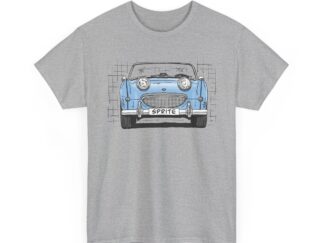 T-Shirt, Austin-Healey Sprite Mk1, Frogeye, Strichzeichnung, Hellblau, personalisierbar mit Kennzeichen