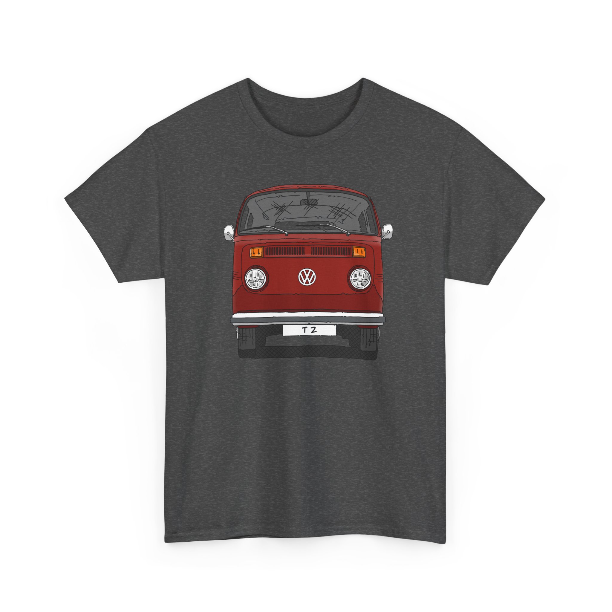 T-Shirt, VW T2, T2b, Bulli, VW Bus, Strichzeichnung, Rot, Wunsch-Kennzeichen möglich – Bild 11