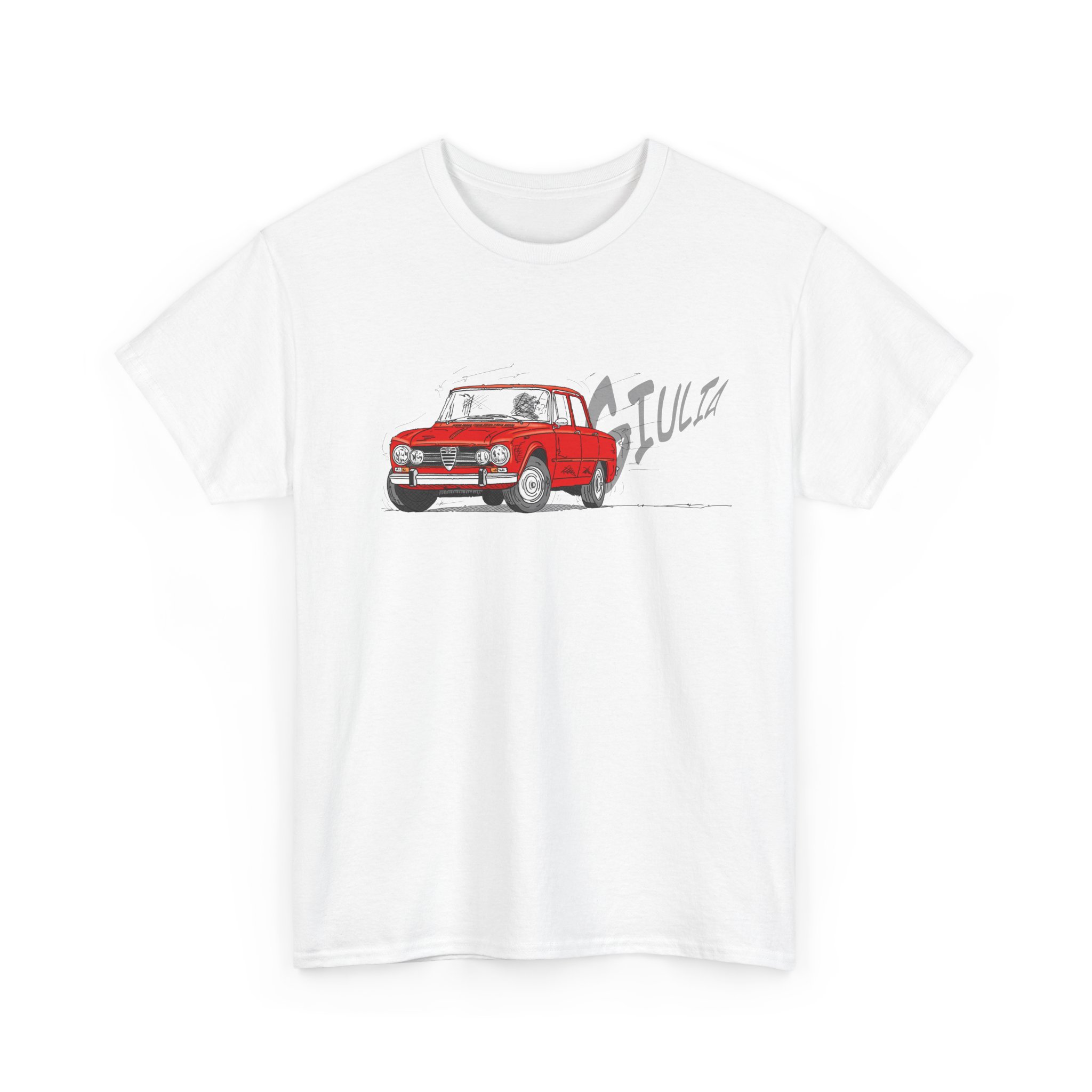 T-Shirt, Alfa Romeo Giulia, Strichzeichnung, Rot, personalisierbar – Bild 2