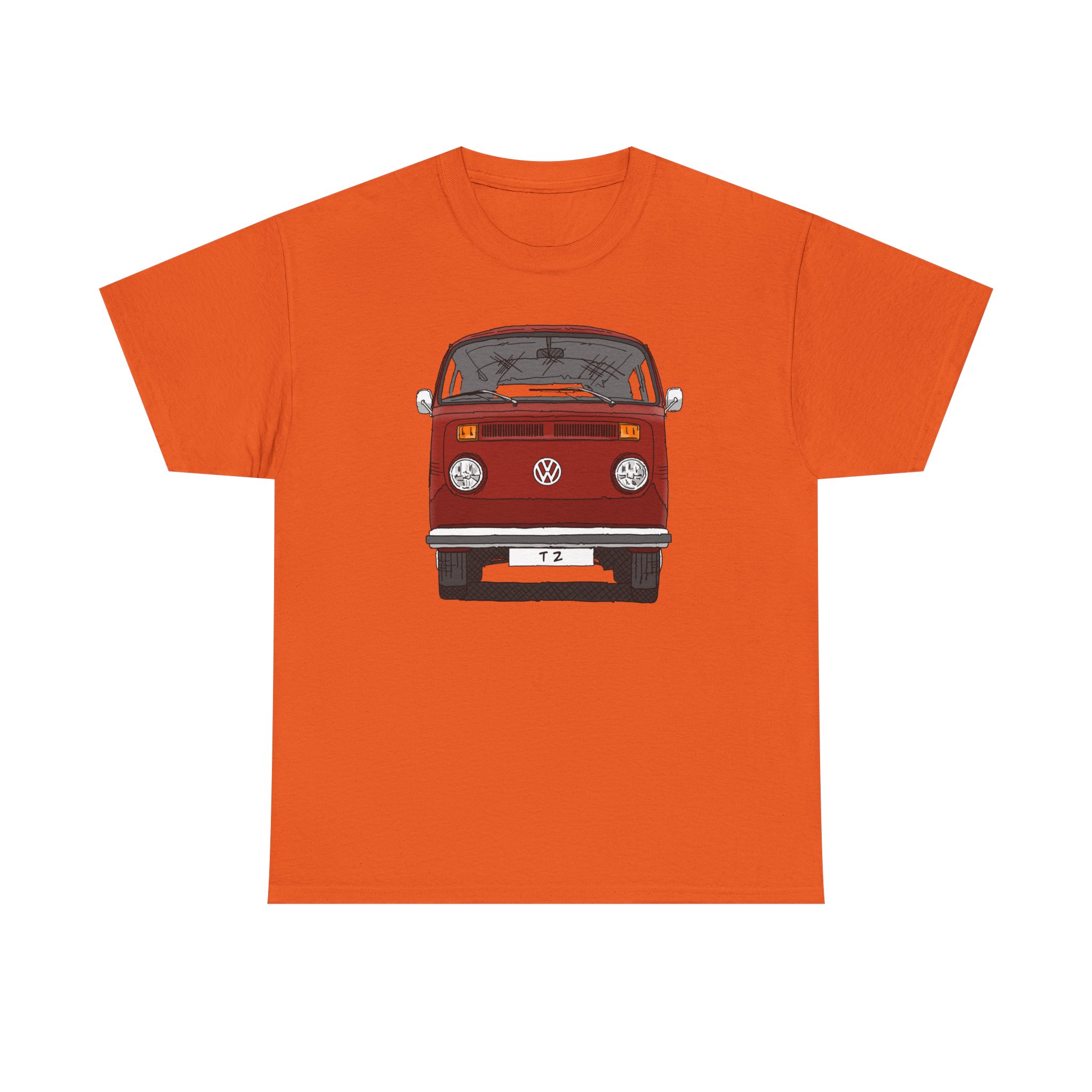 T-Shirt, VW T2, T2b, Bulli, VW Bus, Strichzeichnung, Rot, Wunsch-Kennzeichen möglich – Bild 33