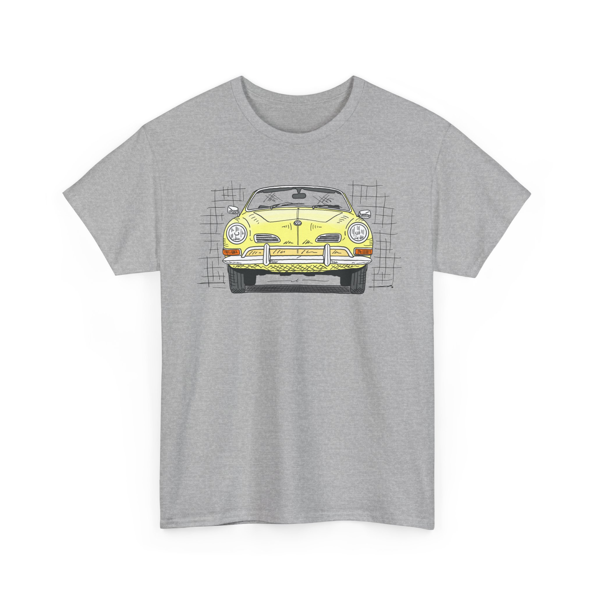 T-Shirt, Karmann Ghia Typ 14, Cabrio, Strichzeichnung, Gelb, personalisierbar