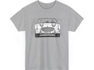 T-Shirt, Austin-Healey Sprite Mk1, Frogeye, Strichzeichnung, Weiß, personalisierbar mit Kennzeichen