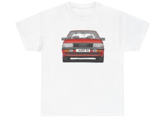 T-Shirt, Audi 90 B2, Strichzeichnung, Rot, mit Kennzeichen personalisierbar
