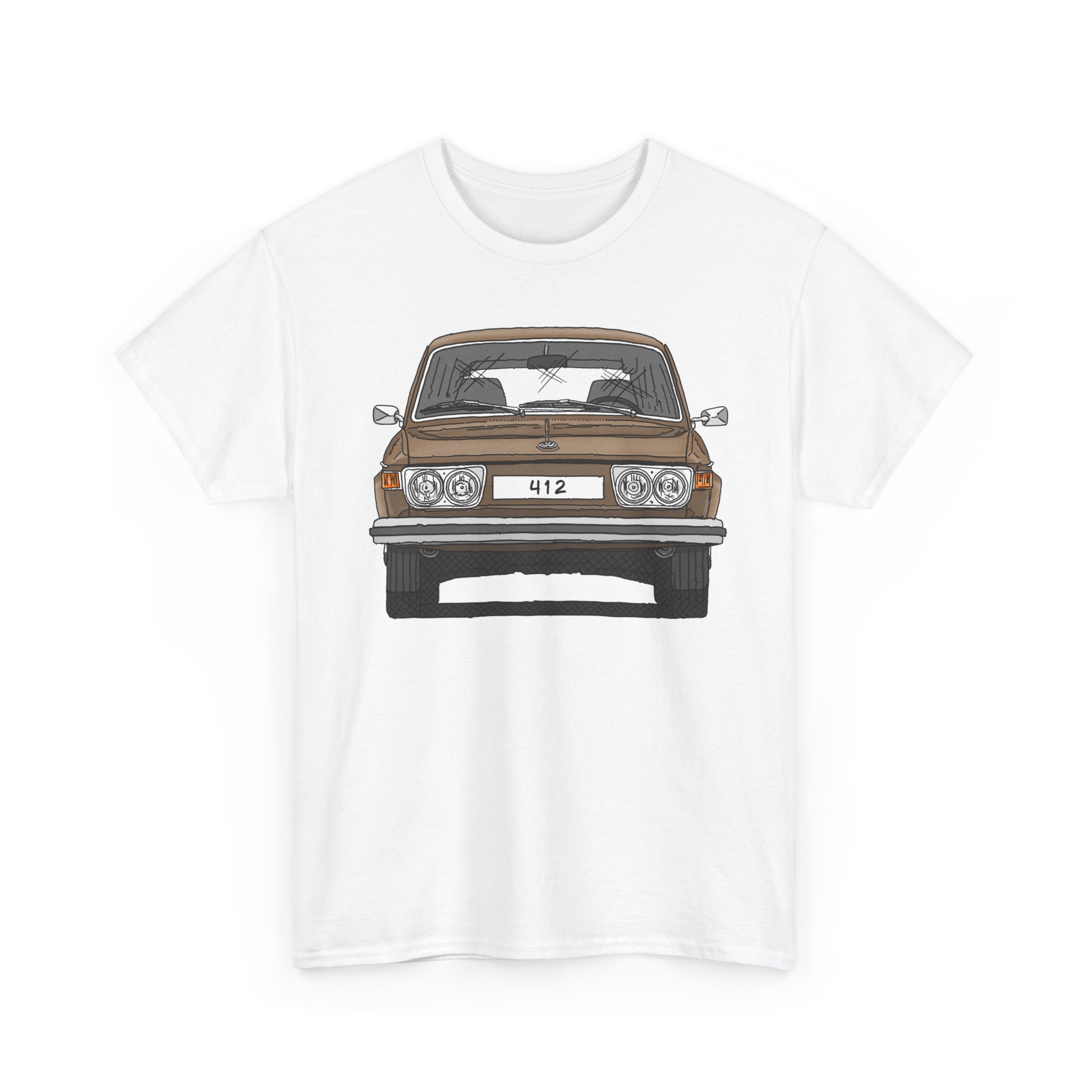 T-Shirt, VW Typ 4, 412 Variant, Strichzeichnung, Gold, beidseitig bedruckt, eigenes Kennzeichen möglich – Bild 7