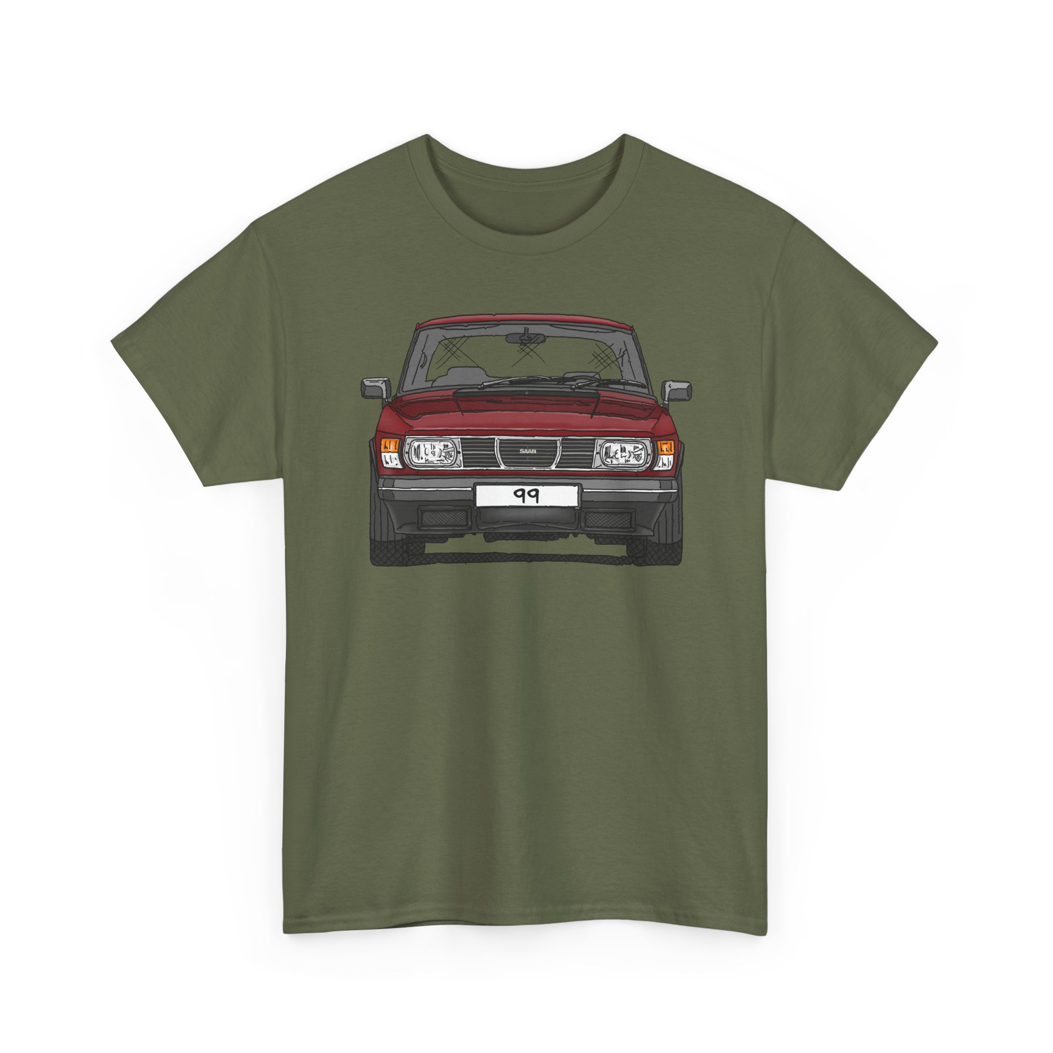 T-Shirt, Saab 99, Strichzeichnung, Rot, eigenes Kennzeichen möglich – Bild 2