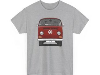 T-Shirt, VW T2, T2a, Bulli, VW Bus, Strichzeichnung, Rot, Wunsch-Kennzeichen möglich