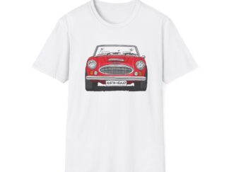 T-Shirt, Austin-Healey 3000, Strichzeichnung, Rot, personalisierbar