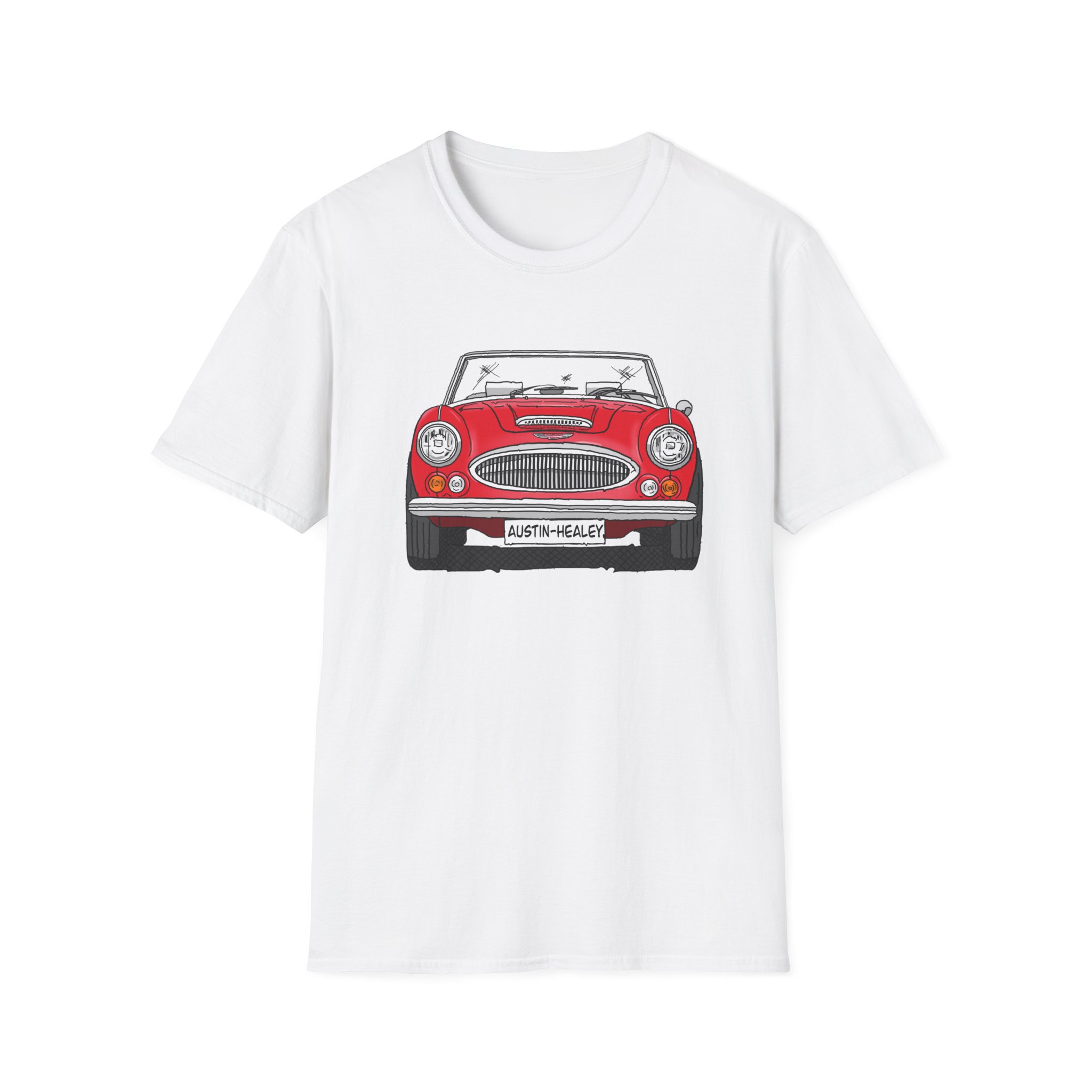 T-Shirt, Austin-Healey 3000, Strichzeichnung, Rot, personalisierbar