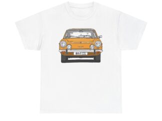 T-Shirt, Fiat 850 Sport Coupé, Strichzeichnung, Gelb, eigenes Kennzeichen möglich