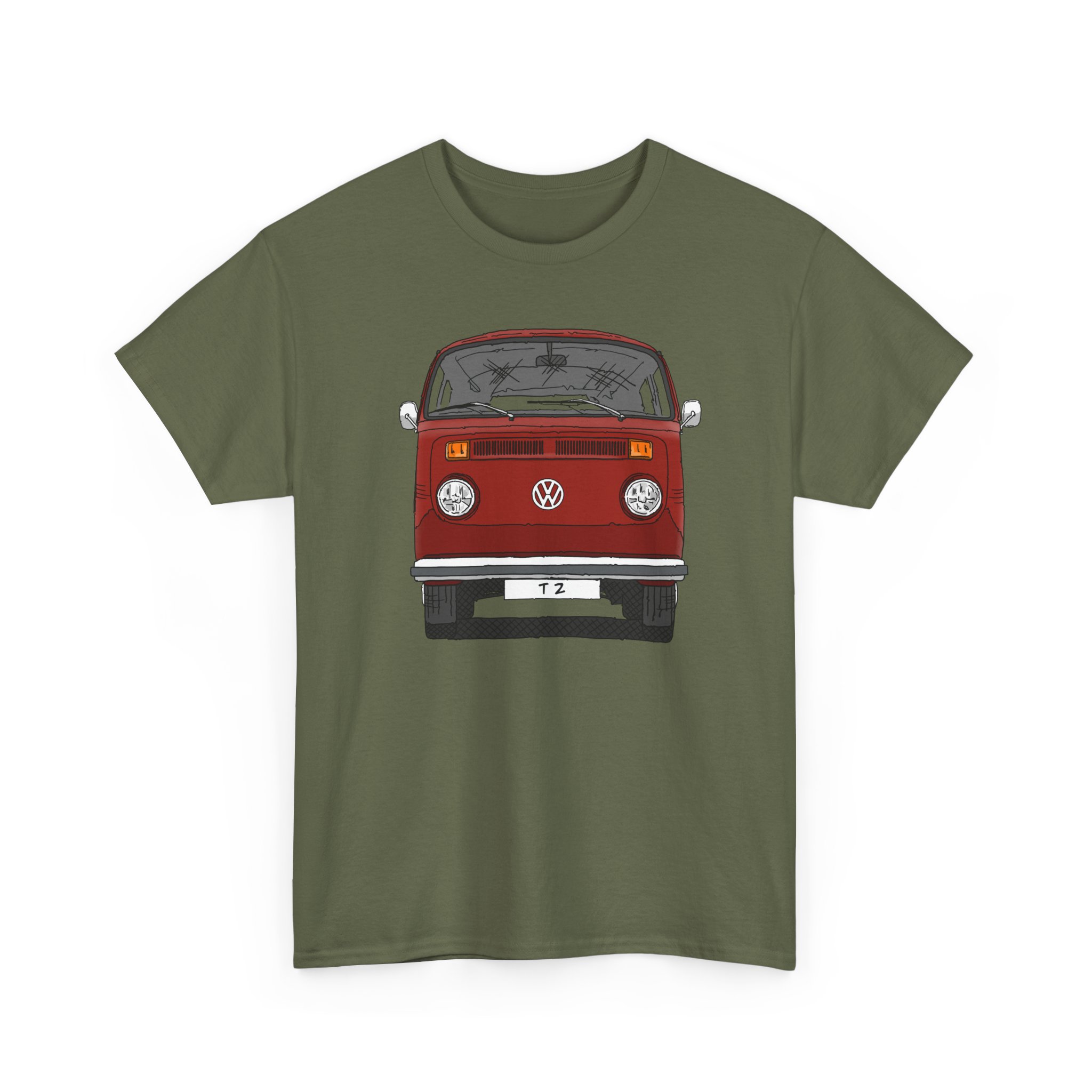T-Shirt, VW T2, T2b, Bulli, VW Bus, Strichzeichnung, Rot, Wunsch-Kennzeichen möglich – Bild 63