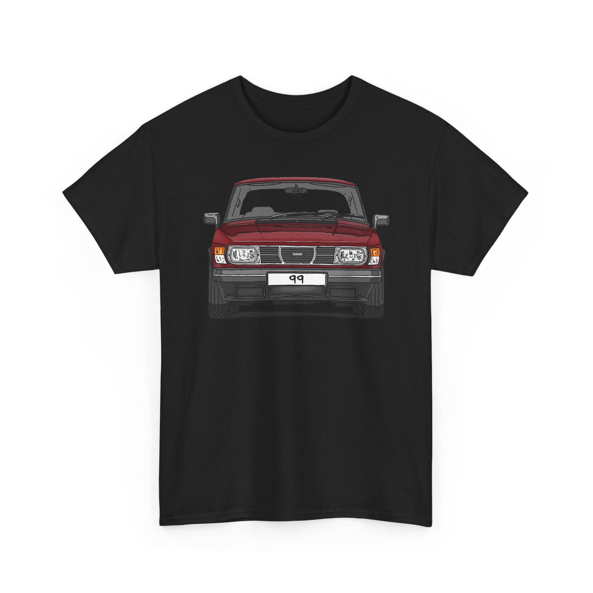 T-Shirt, Saab 99, Strichzeichnung, Rot, eigenes Kennzeichen möglich – Bild 5
