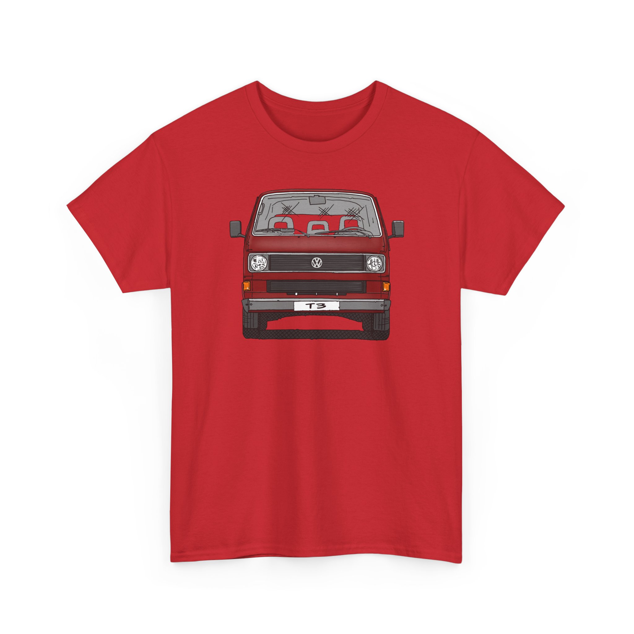 T-Shirt, VW T3, Bulli, VW Bus, Strichzeichnung, Rot, mit Kennzeichen personalisierbar – Bild 5