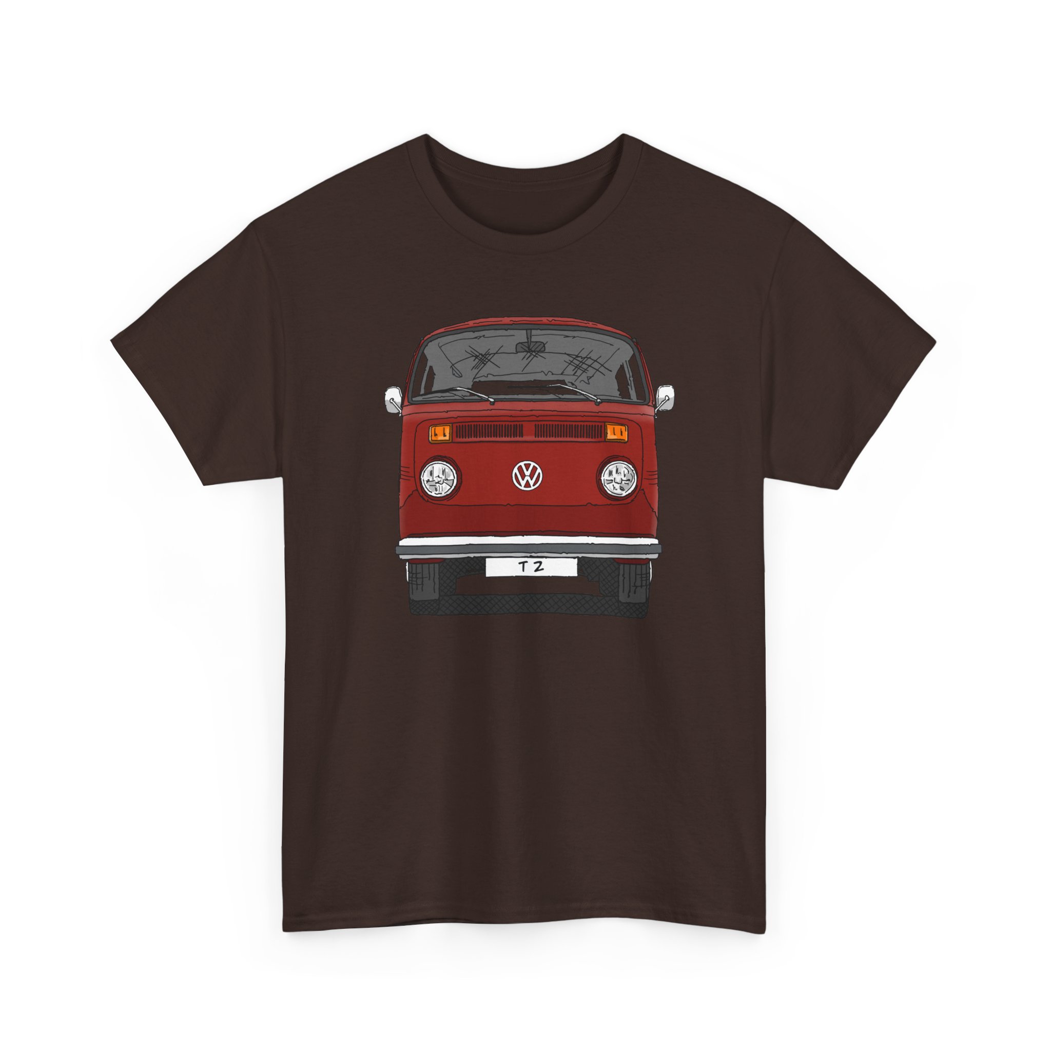 T-Shirt, VW T2, T2b, Bulli, VW Bus, Strichzeichnung, Rot, Wunsch-Kennzeichen möglich – Bild 7