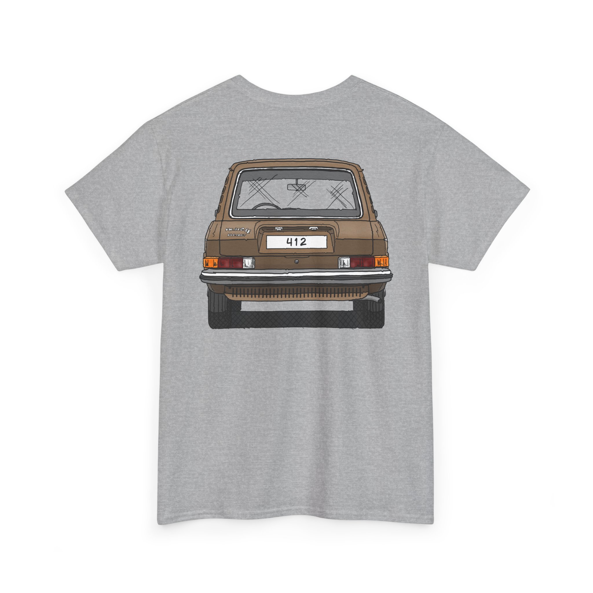 T-Shirt, VW Typ 4, 412 Variant, Strichzeichnung, Gold, beidseitig bedruckt, eigenes Kennzeichen möglich – Bild 2