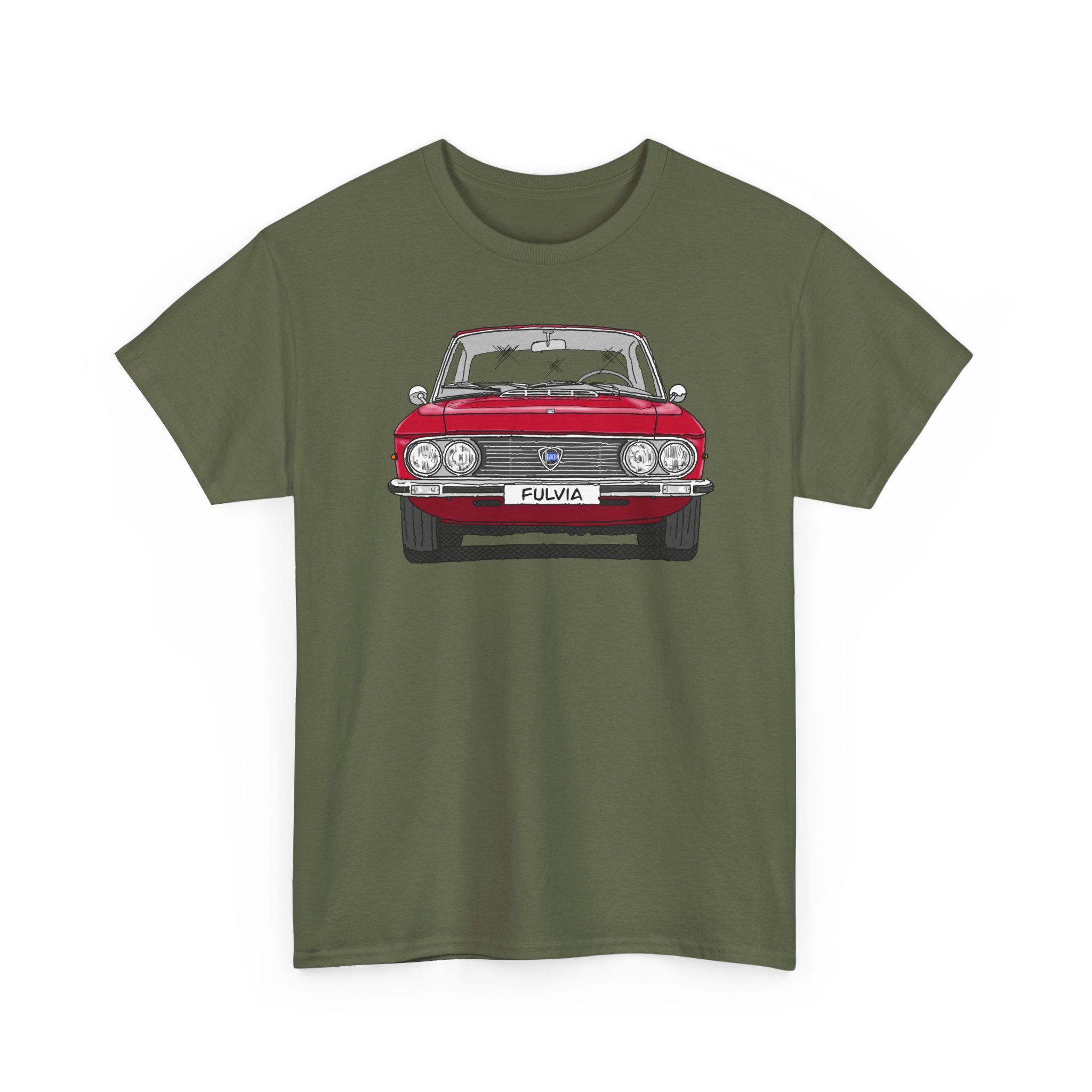 T-Shirt, Lancia Fulvia Coupe, Strichzeichnung, Rot, eigenes Kennzeichen möglich – Bild 4