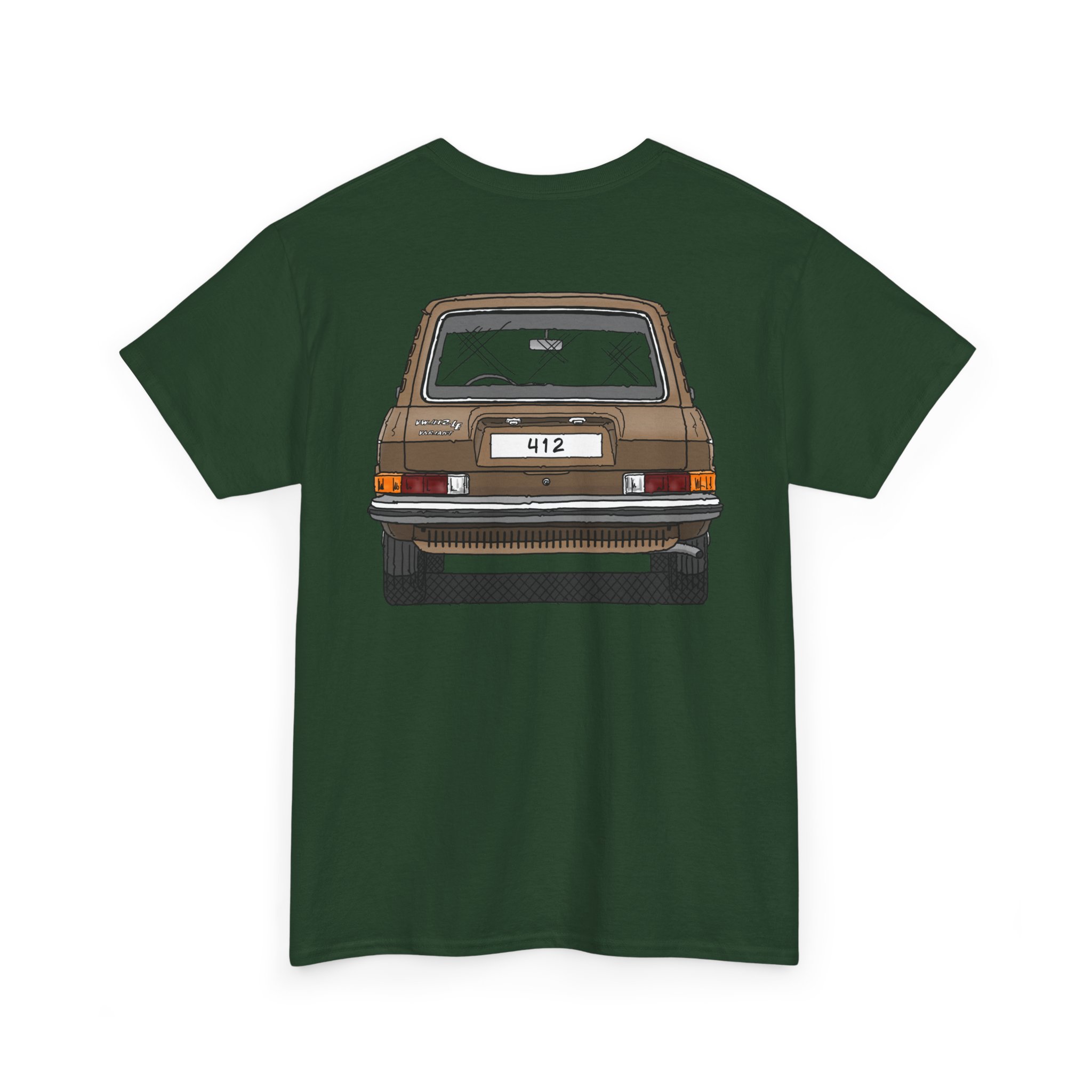 T-Shirt, VW Typ 4, 412 Variant, Strichzeichnung, Gold, beidseitig bedruckt, eigenes Kennzeichen möglich – Bild 12