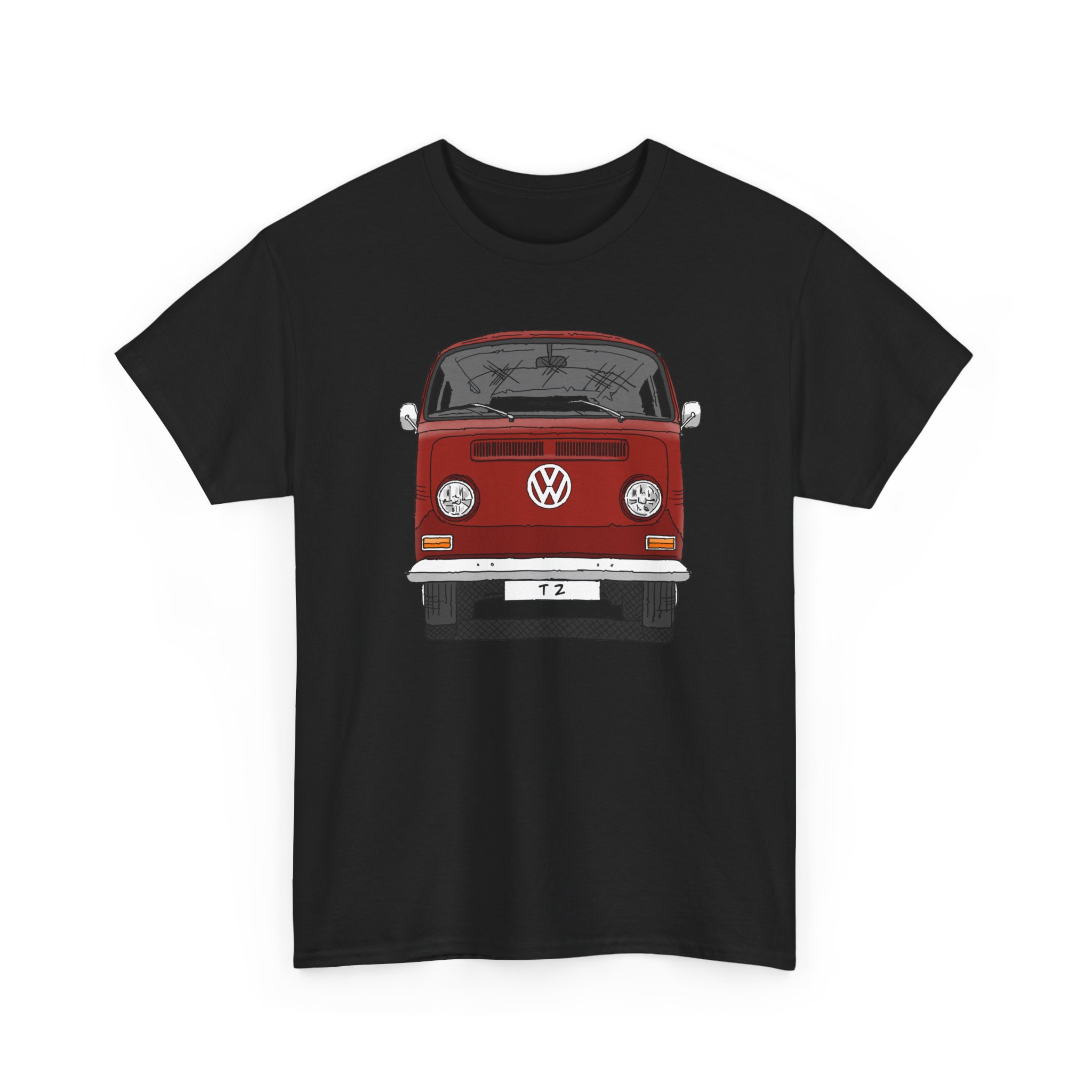 T-Shirt, VW T2, T2a, Bulli, VW Bus, Strichzeichnung, Rot, Wunsch-Kennzeichen möglich – Bild 55