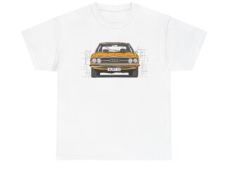 T-Shirt, Audi 100 C1, Strichzeichnung, Orange, personalisierbar