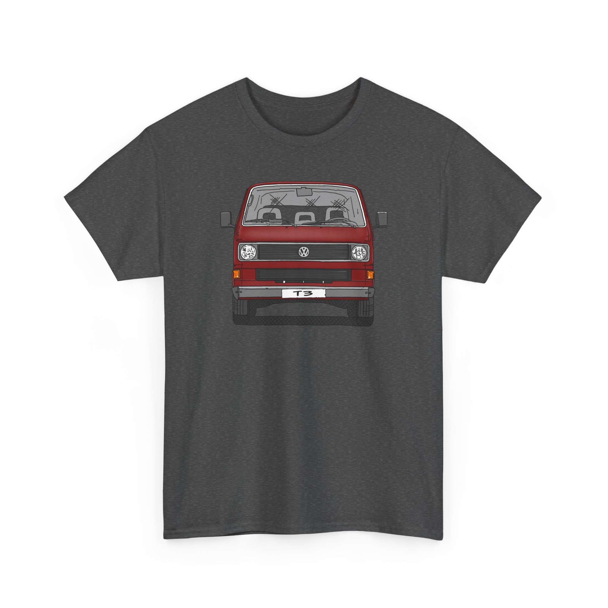 T-Shirt, VW T3, Bulli, VW Bus, Strichzeichnung, Rot, mit Kennzeichen personalisierbar – Bild 2