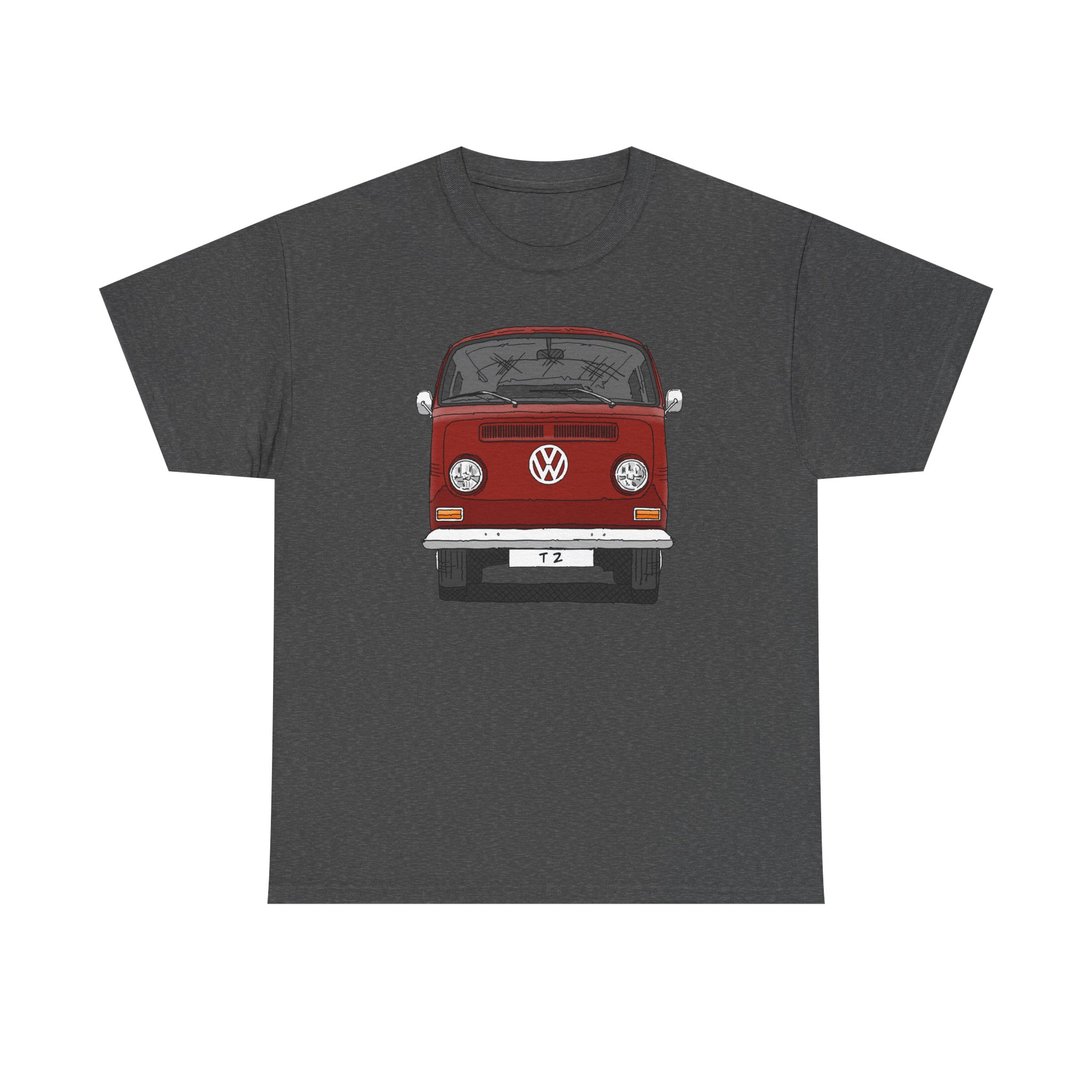 T-Shirt, VW T2, T2a, Bulli, VW Bus, Strichzeichnung, Rot, Wunsch-Kennzeichen möglich – Bild 9