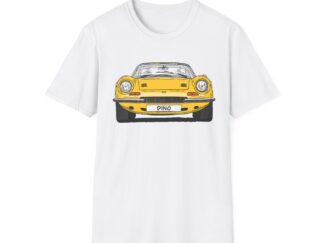 T-Shirt, Ferrari Dino, Strichzeichnung, Gelb, mit Kennzeichen personalisierbar