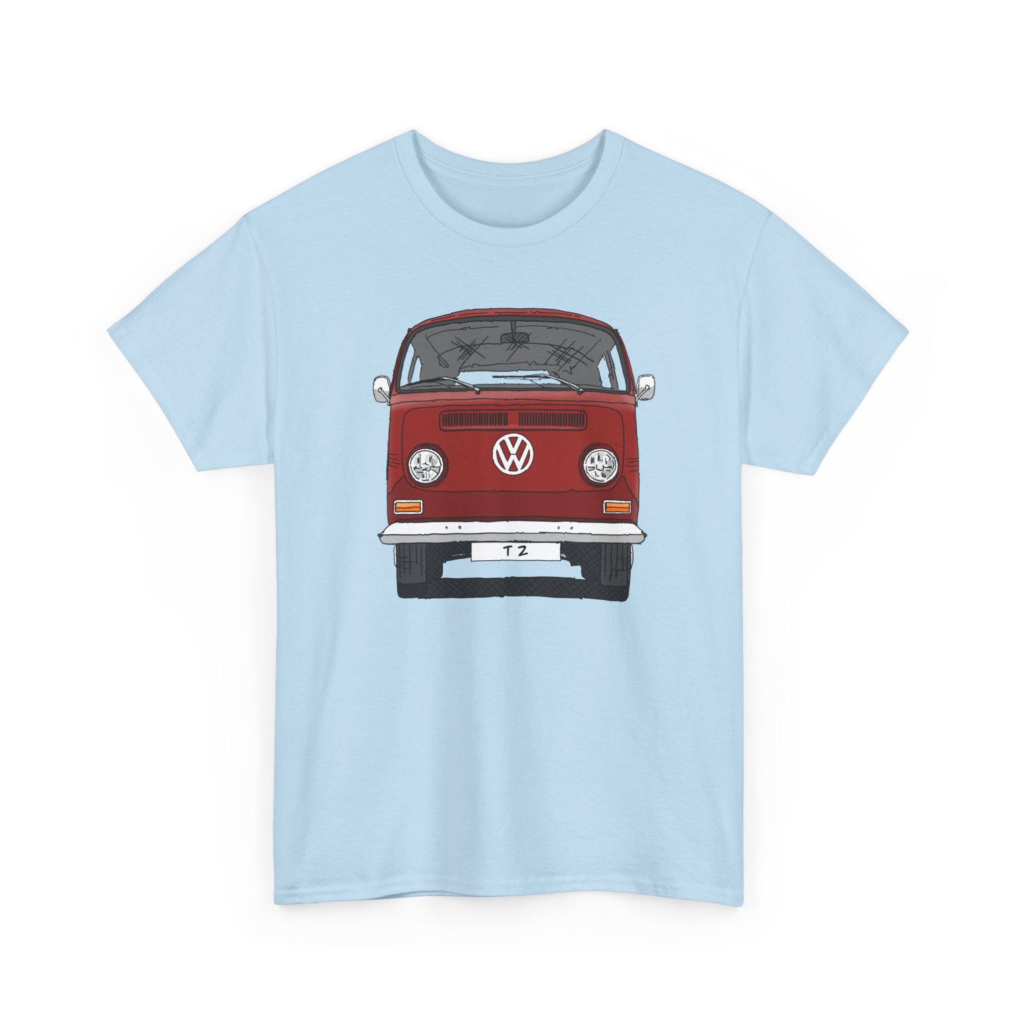 T-Shirt, VW T2, T2a, Bulli, VW Bus, Strichzeichnung, Rot, Wunsch-Kennzeichen möglich – Bild 19