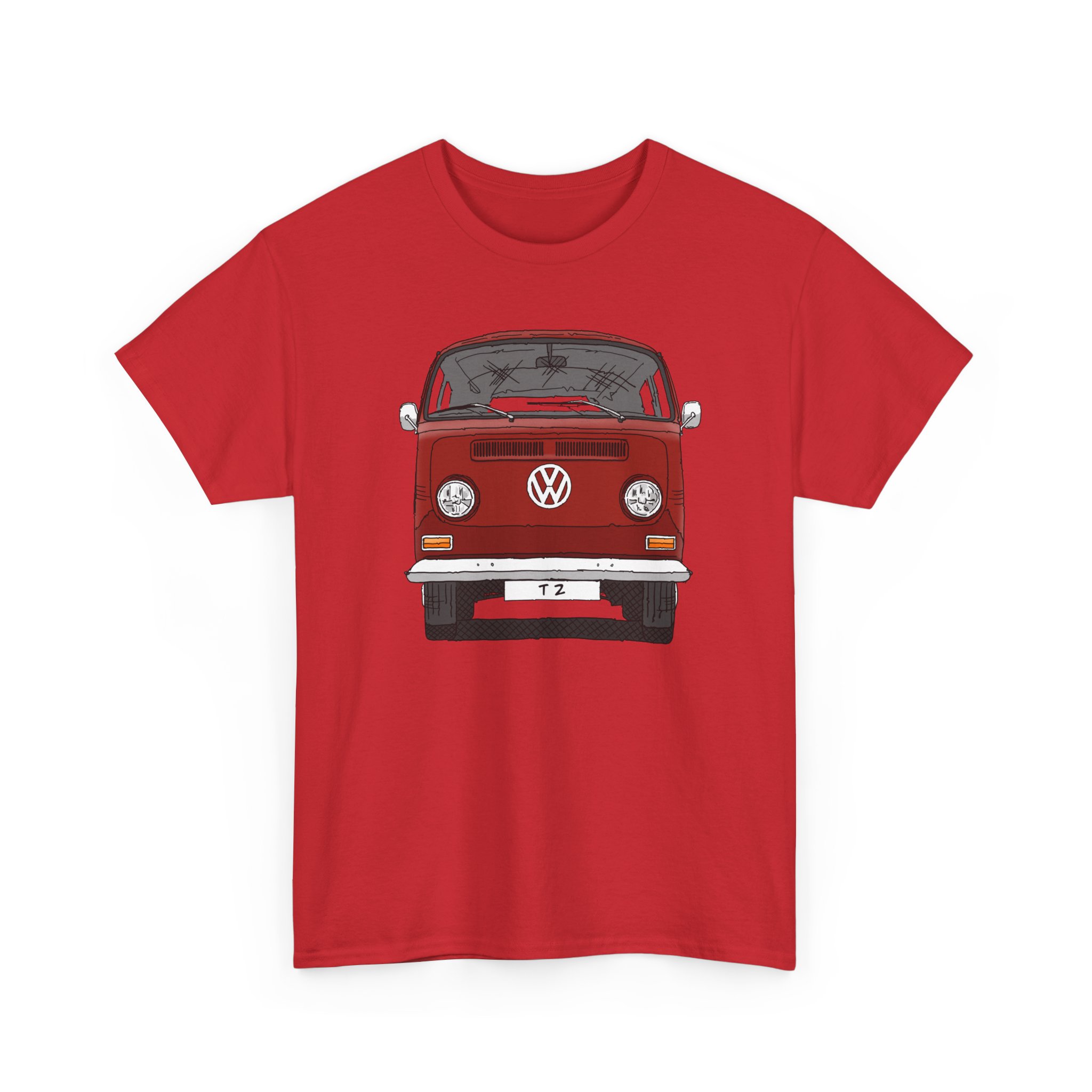 T-Shirt, VW T2, T2a, Bulli, VW Bus, Strichzeichnung, Rot, Wunsch-Kennzeichen möglich – Bild 39