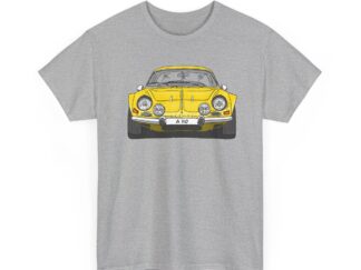 T-Shirt, Alpine A110 (Renault), Strichzeichnung, Gelb, eigenes Kennzeichen möglich
