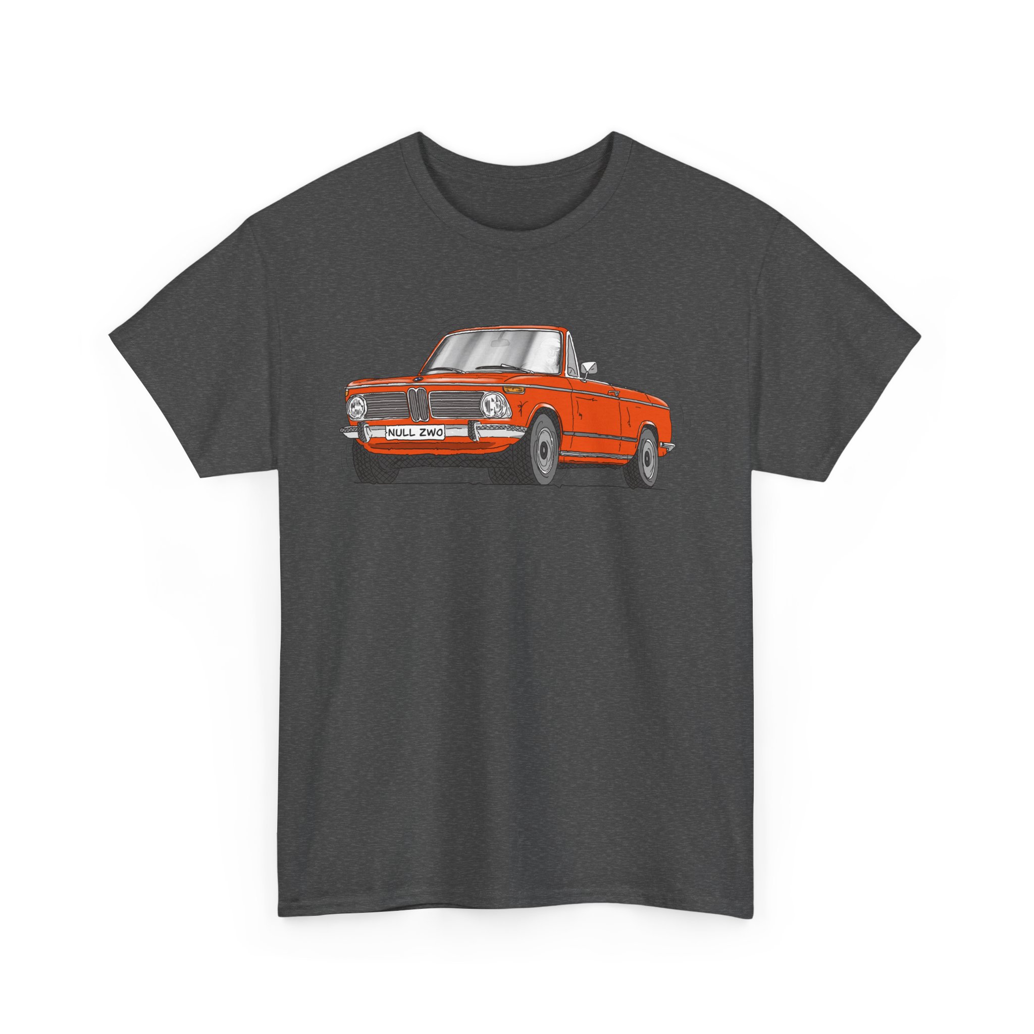 T-Shirt, BMW 02 Baur Cabrio, Strichzeichnung, Orange, eigenes Kennzeichen möglich – Bild 5